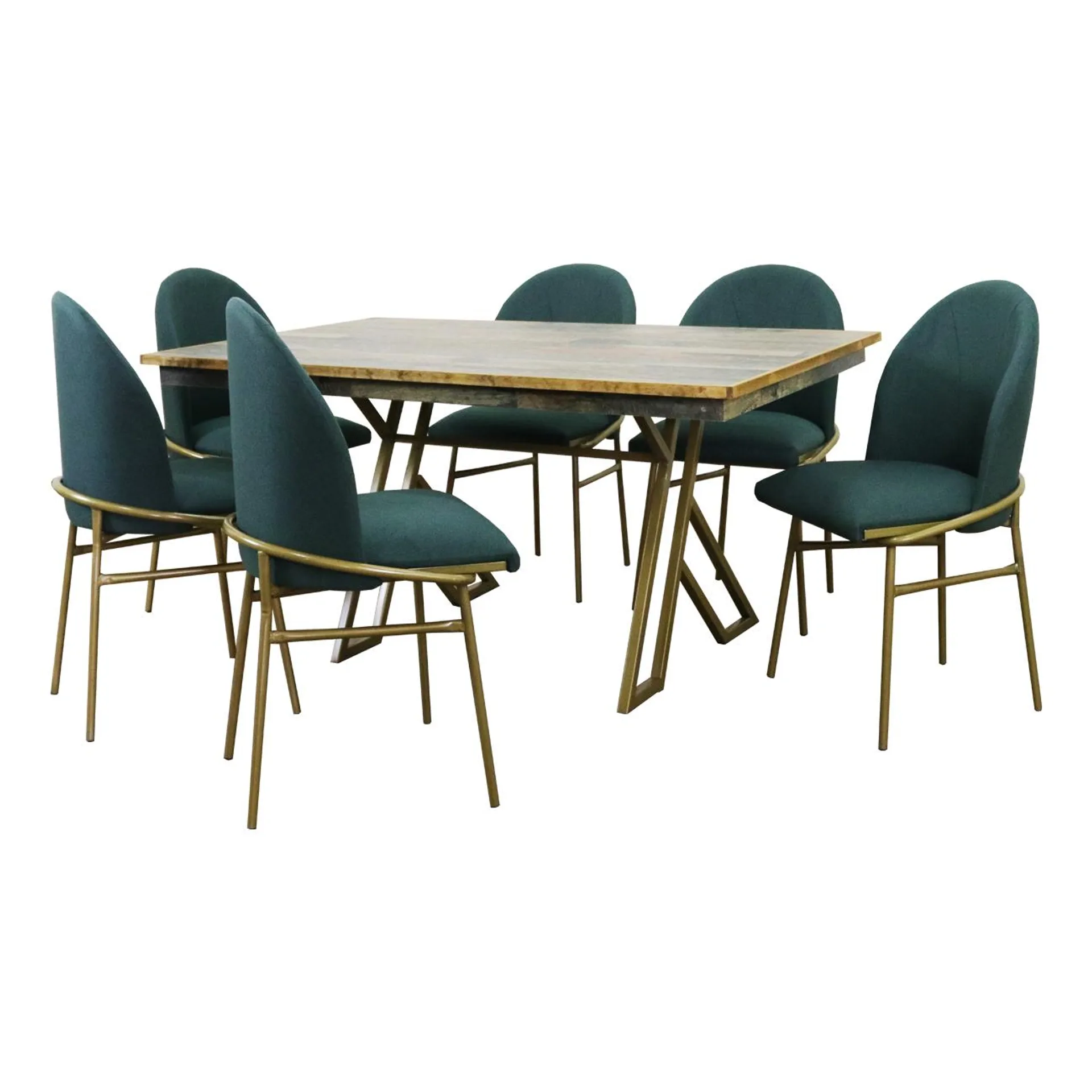 COMEDOR DE 6 SILLAS COLOR AZUL PATA DORADA