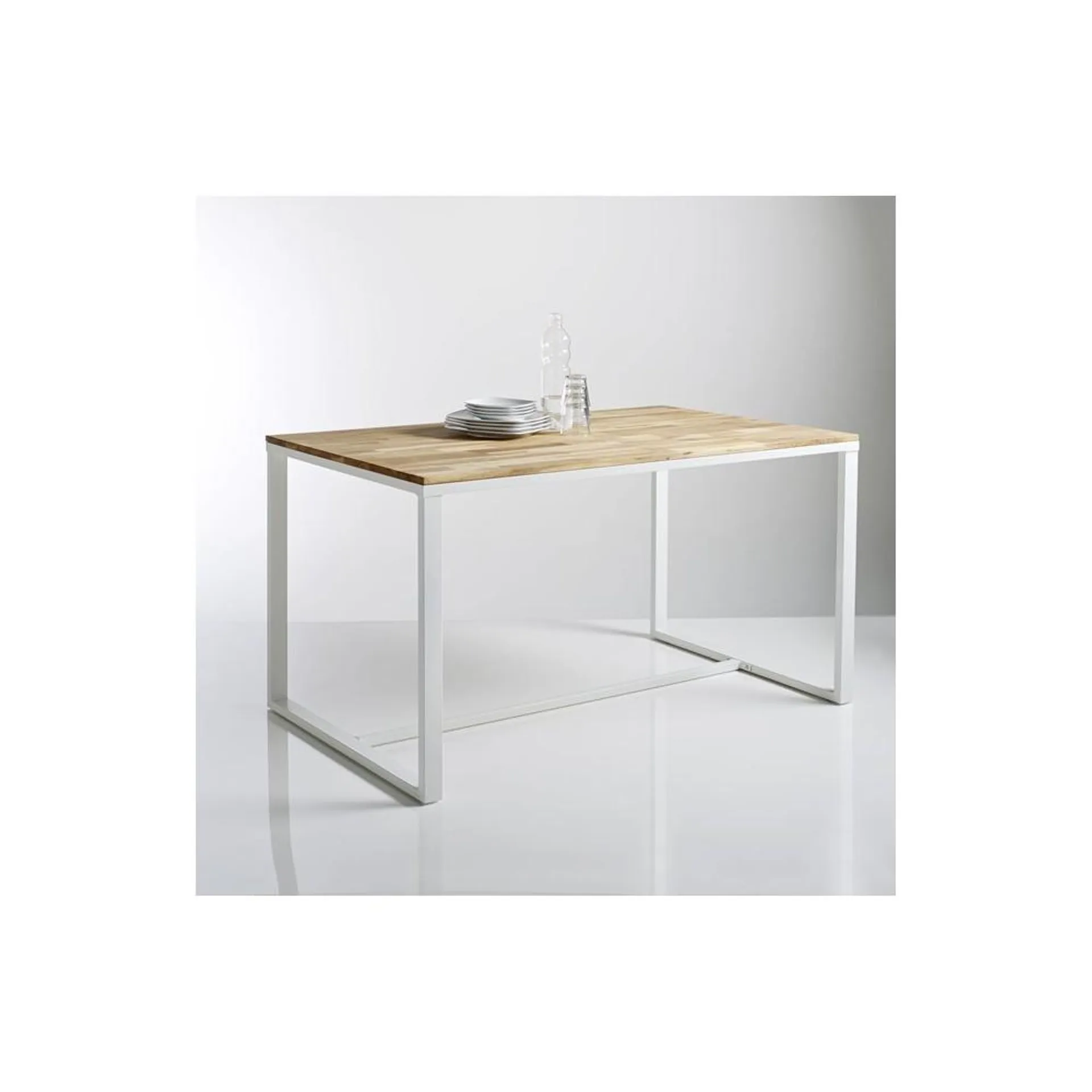 Robson [White] - Mesa de comedor estilo industrial madera de encino y acero blanco