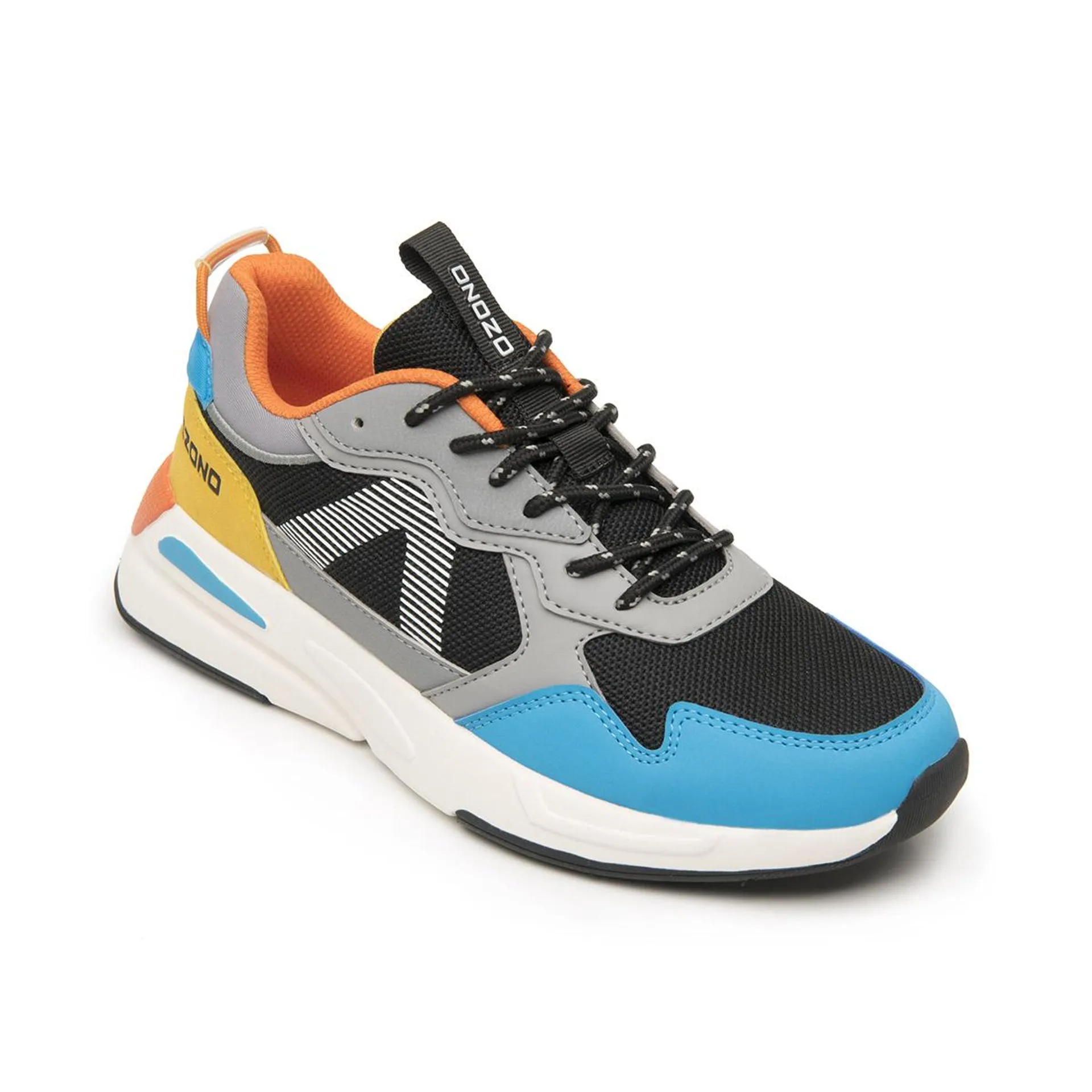 SNEAKER URBANO AGUJETAS CAPA DE OZONO PARA HOMBRE ESTILO 600502 NEGRO-AZUL-NARANJA