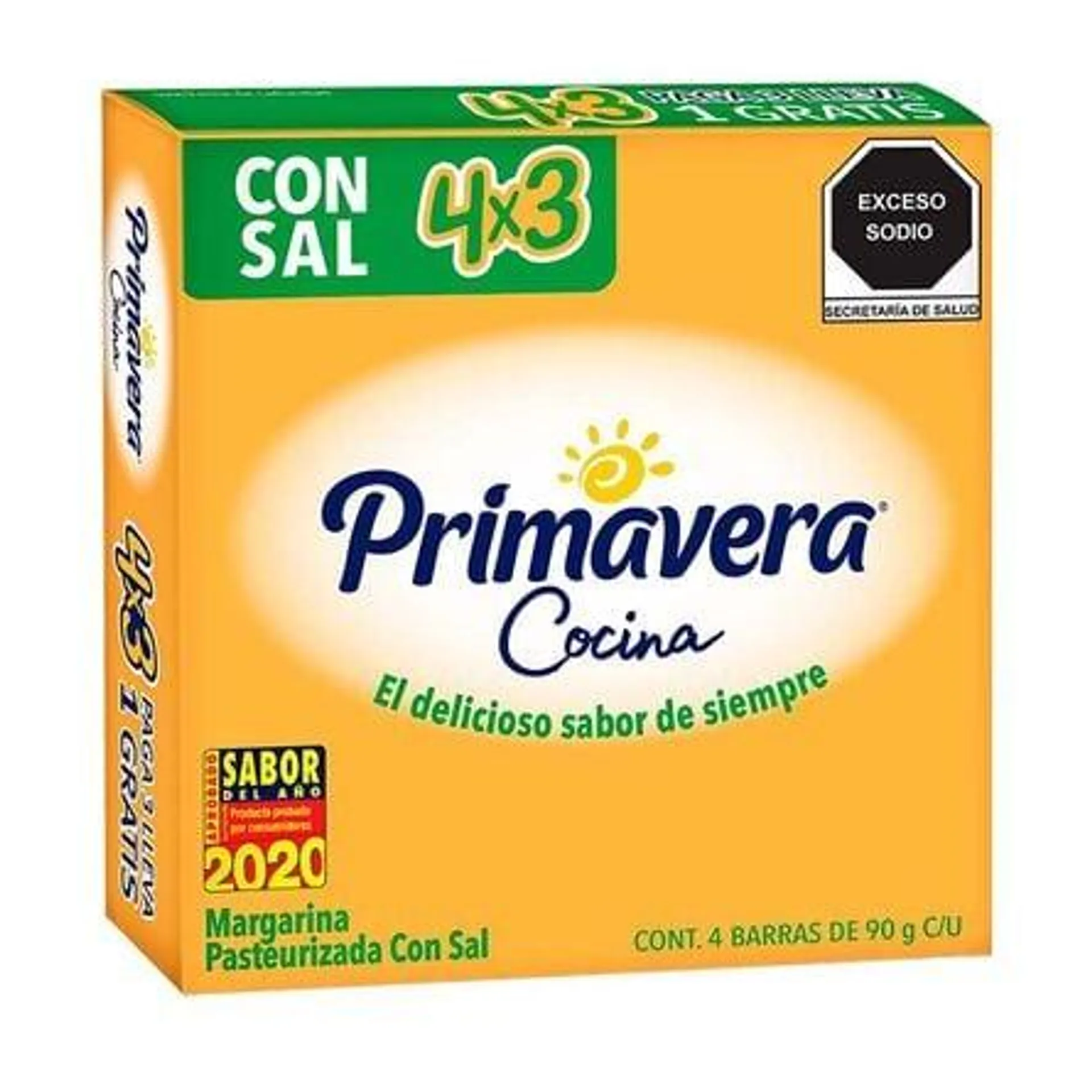 Margarina Primavera Cocina con Sal 4 piezas de 90 g c/u