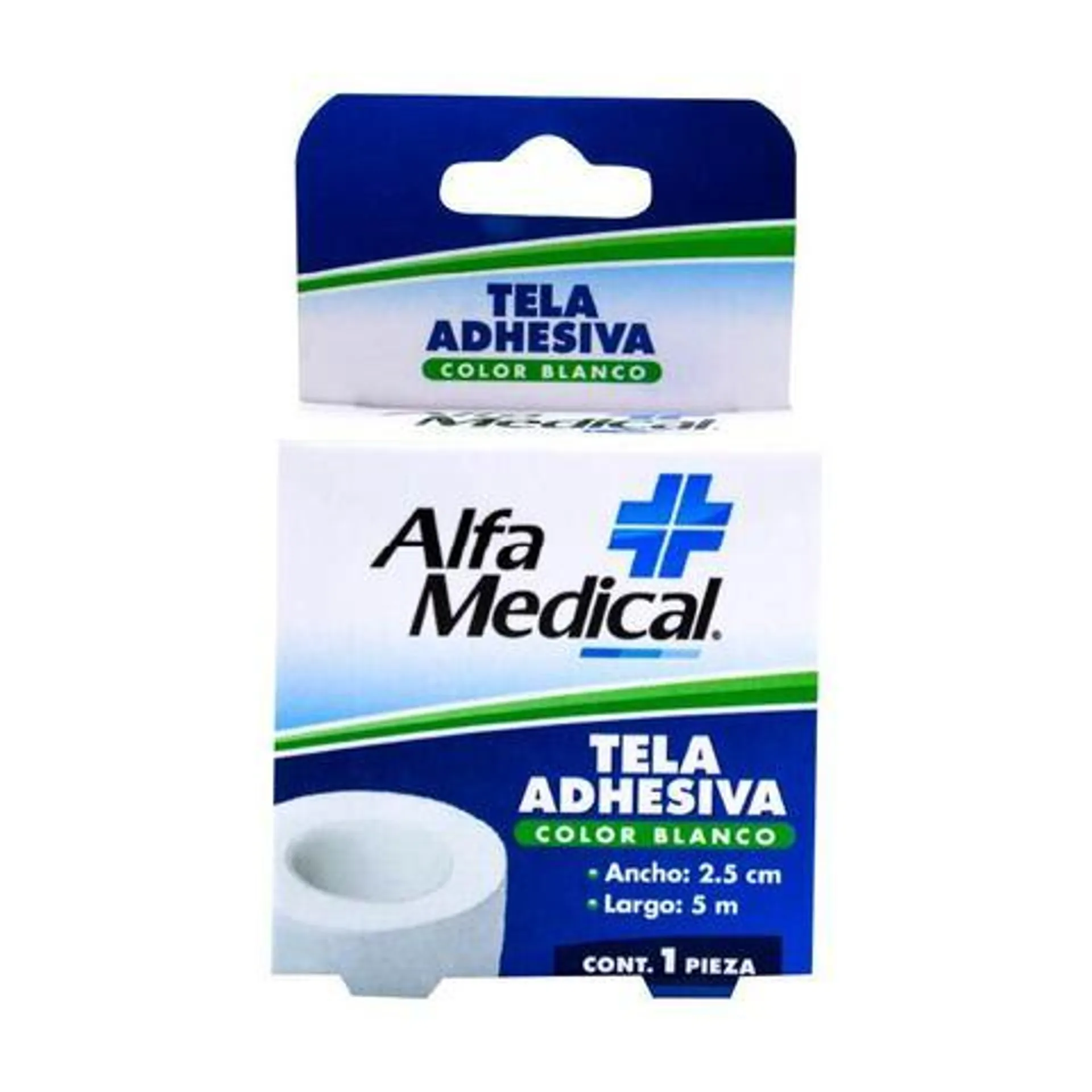 Alfa Medical Tela Adhesiva Color Blanco Ancho 2.5 cm y Largo 5 m