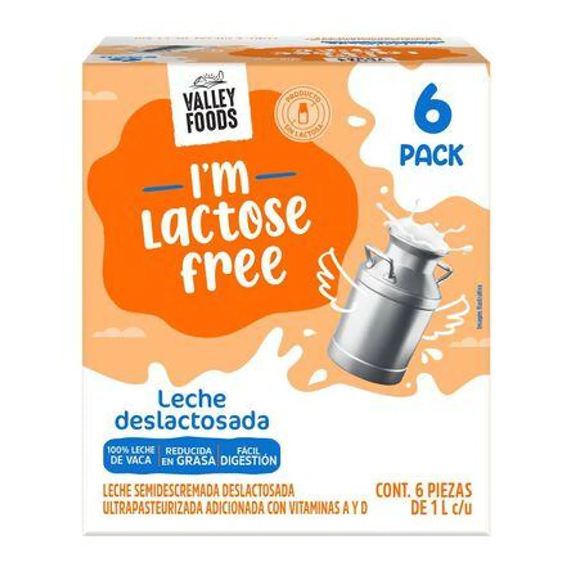 Six Pack Leche Deslactosada UHT Valley Foods