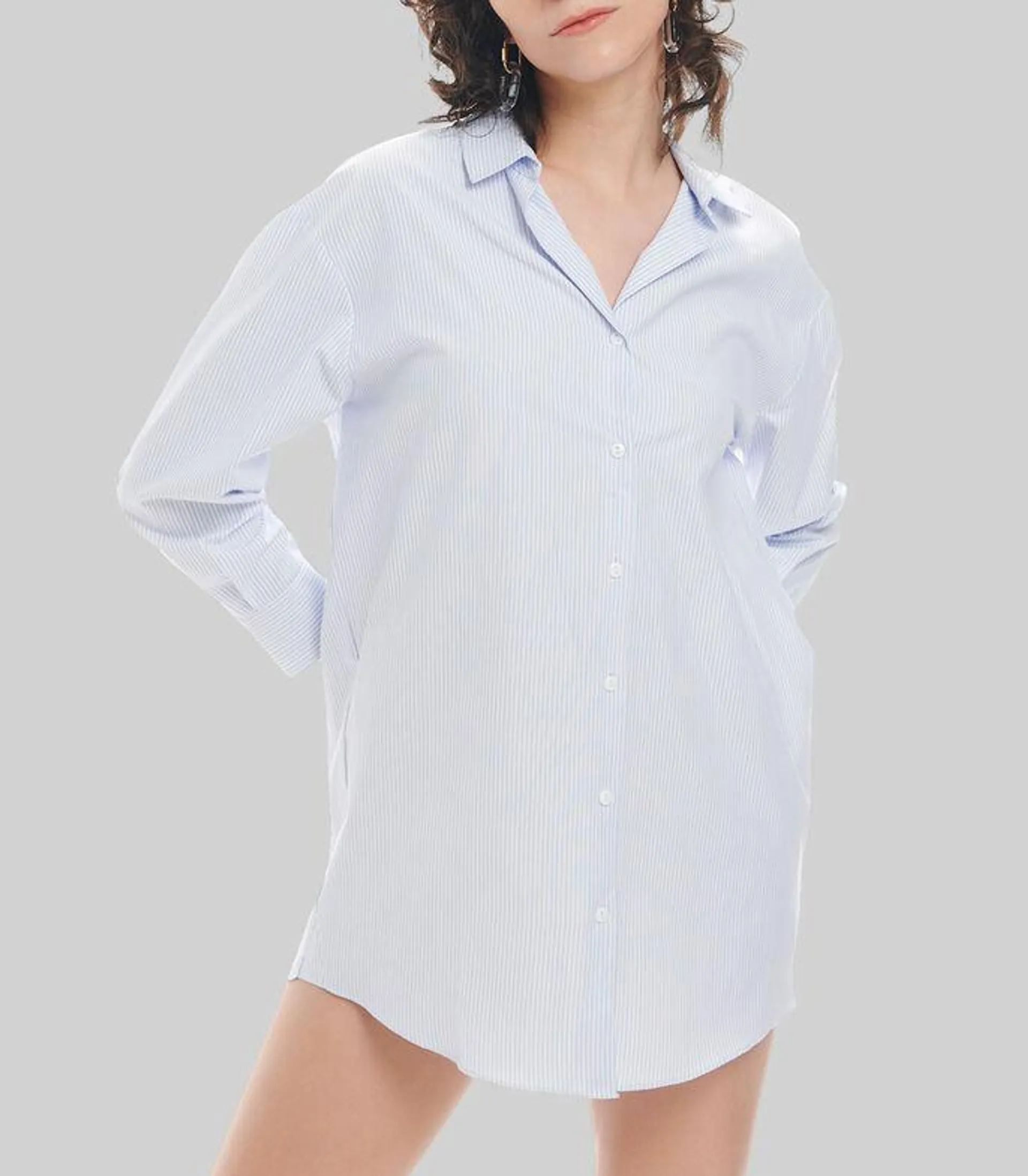 Camisa Oversized Popelina Rayas Mujer