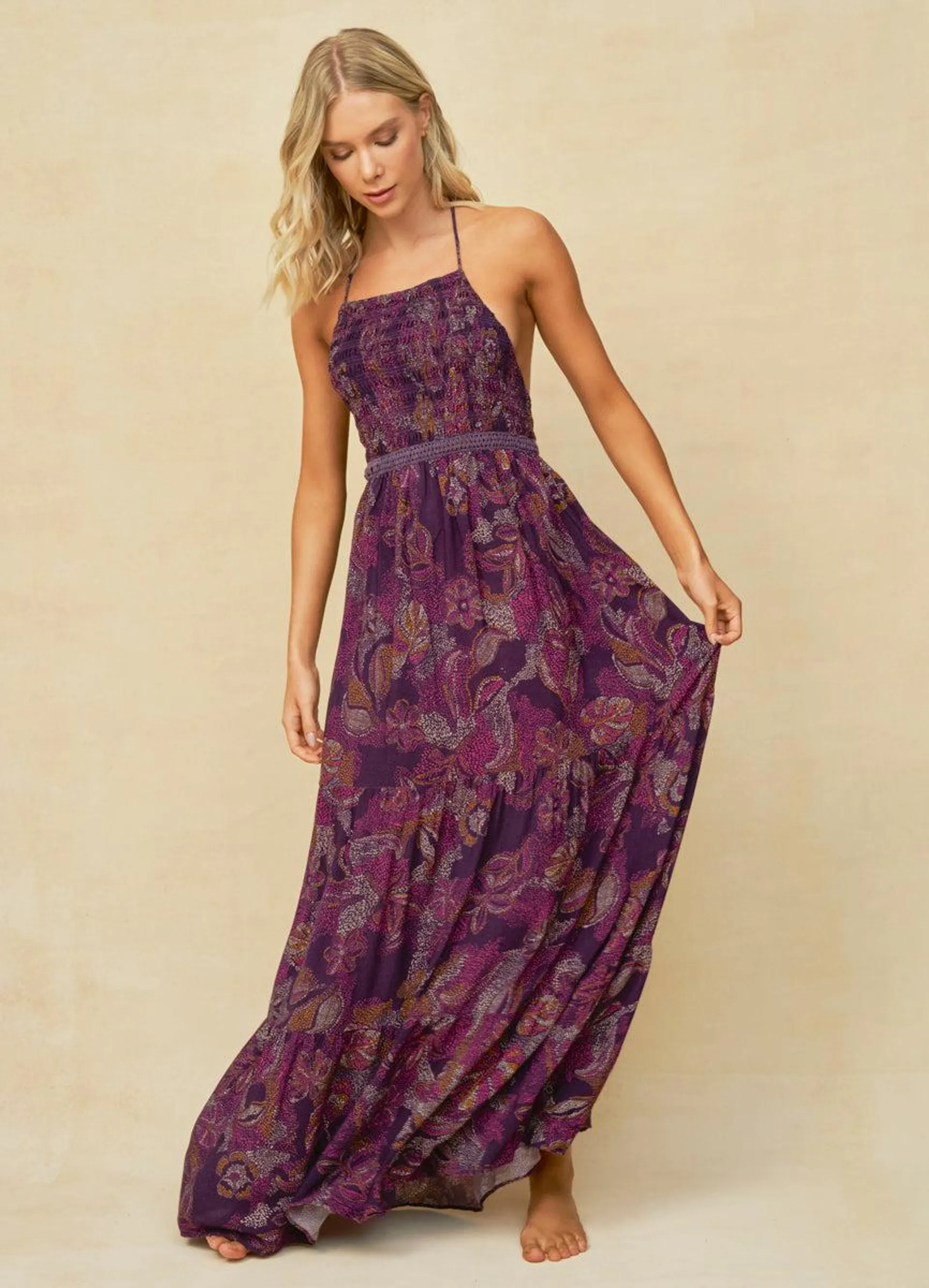 Batik Floral Lila Long Dress