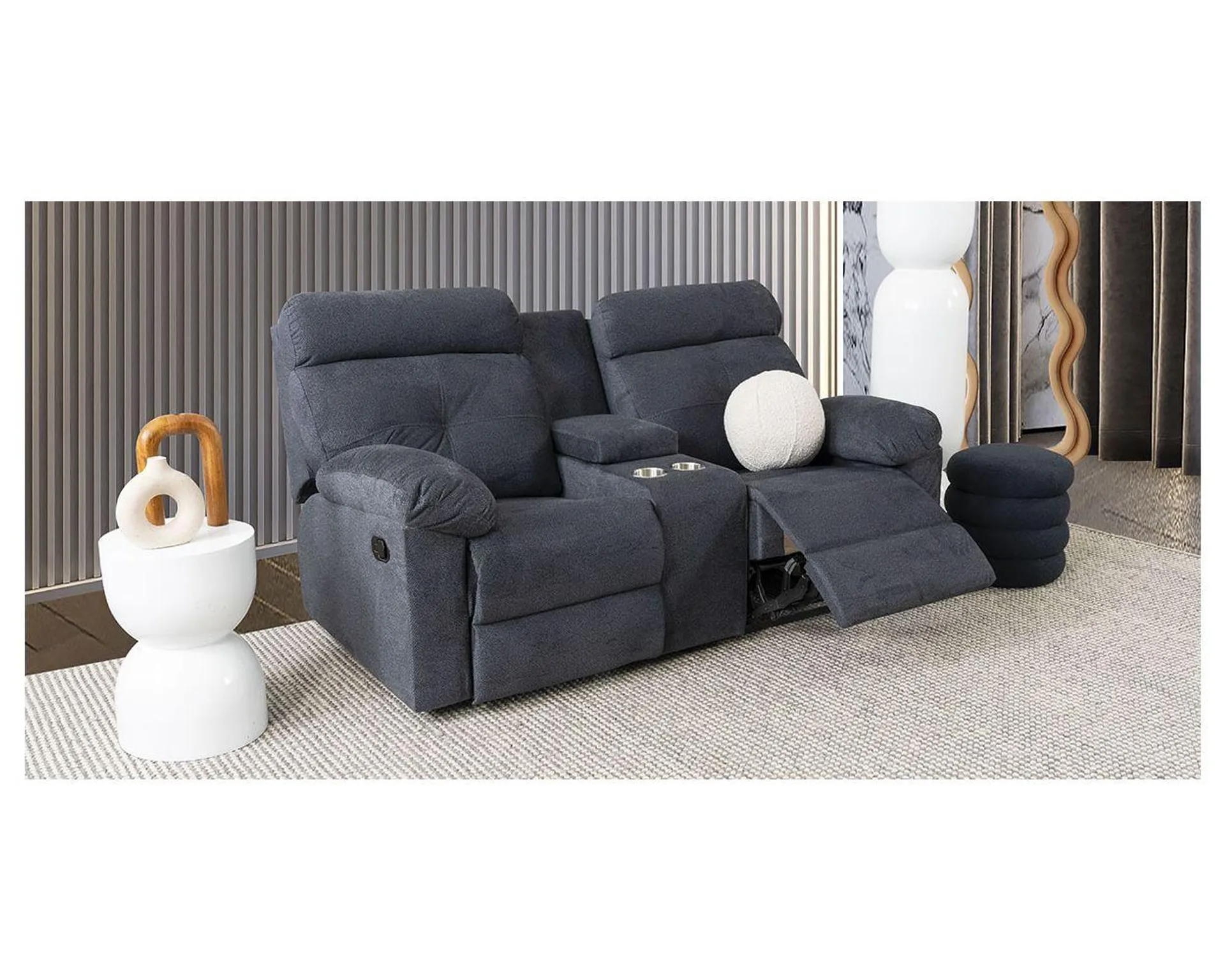 Sofá 2 Plazas Con Reclinables Estonia Gris
