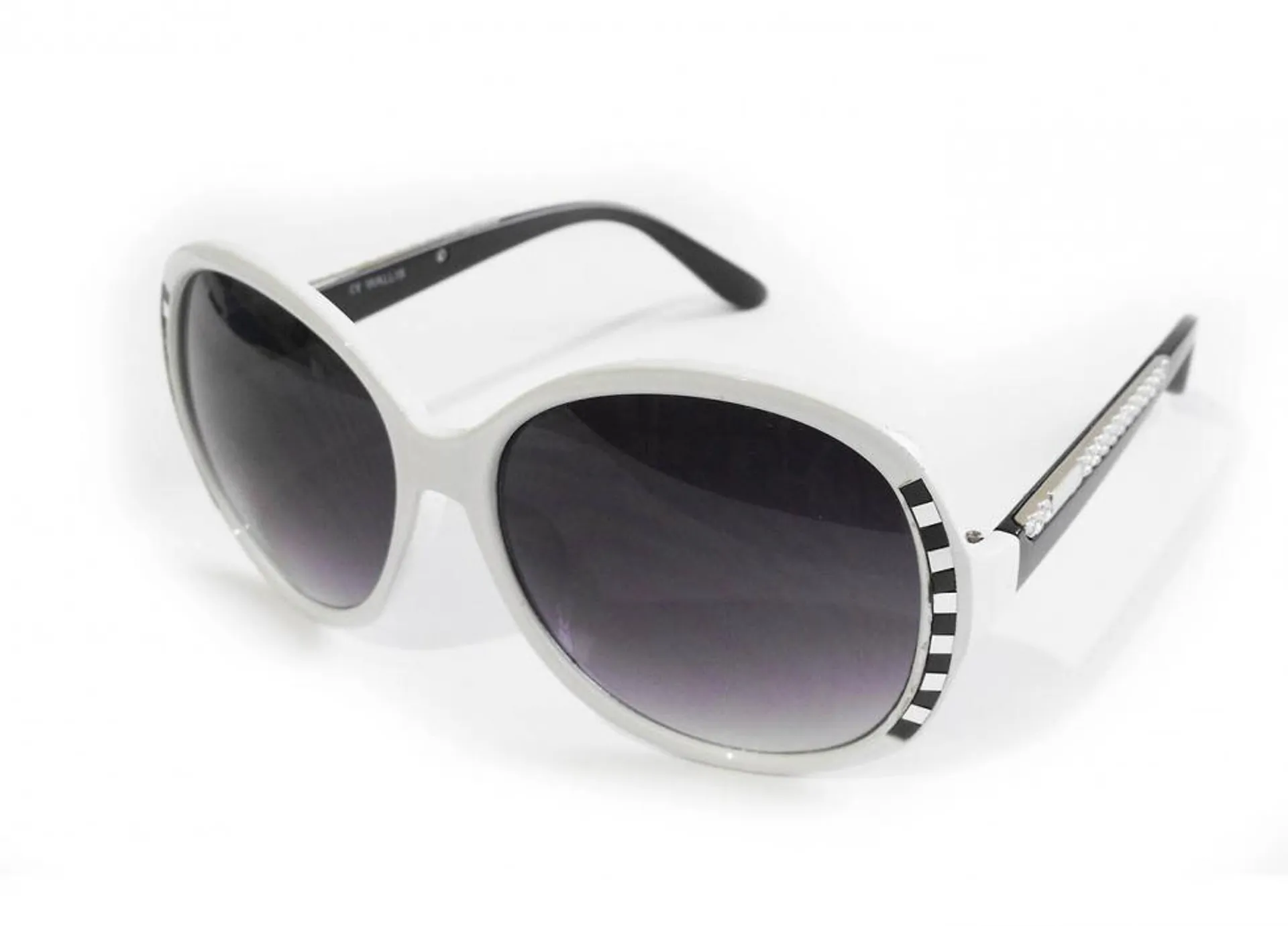Lentes armazón blanco/negro, micas humo degradado, con estuche y paño