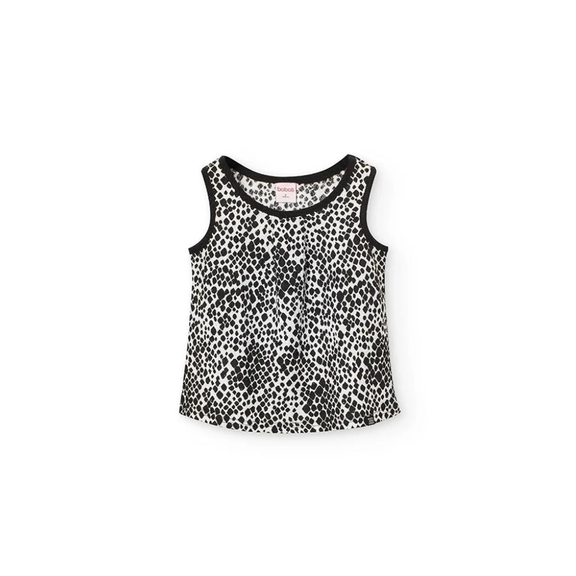 Top de crepé para niña con estampado en color negro y blanco