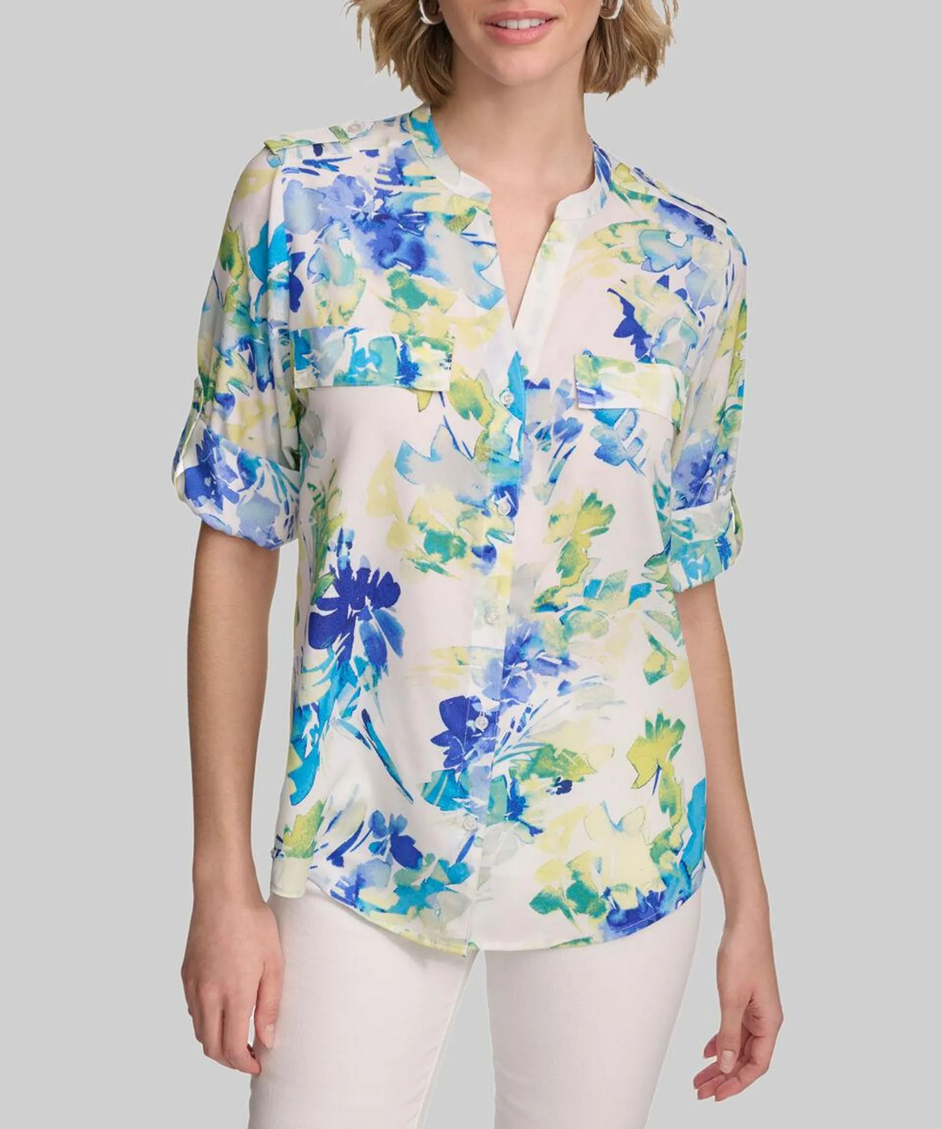 Blusa con flores de manga larga Mujer