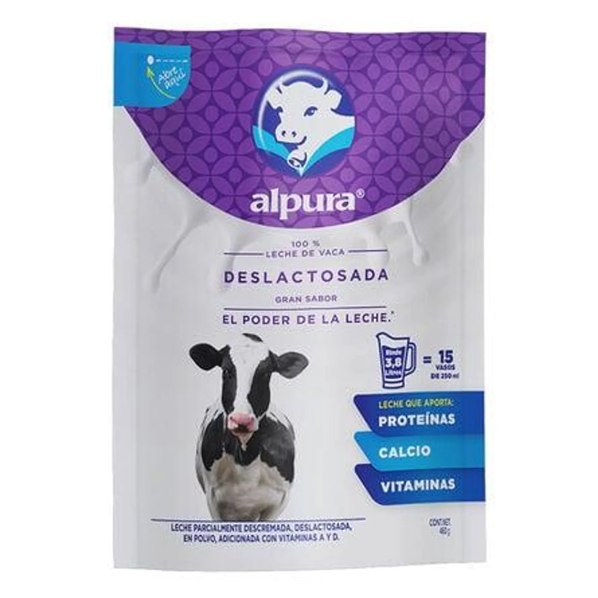 Leche Polvo Alpura Deslactosad 460gr Bol