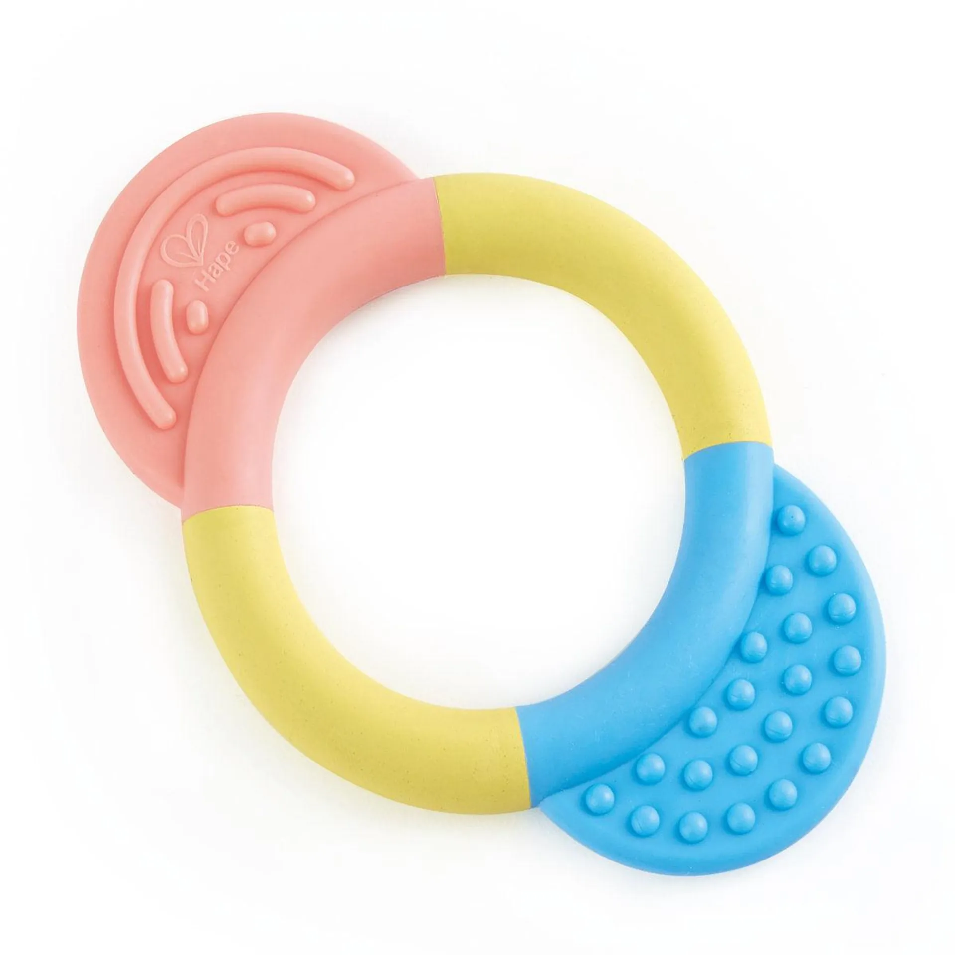 Hape, Mordedor para bebés desde 0 meses en adelante, Suave, Ecológico a base de arroz japonés, color: tricolor, Modelo: E0026