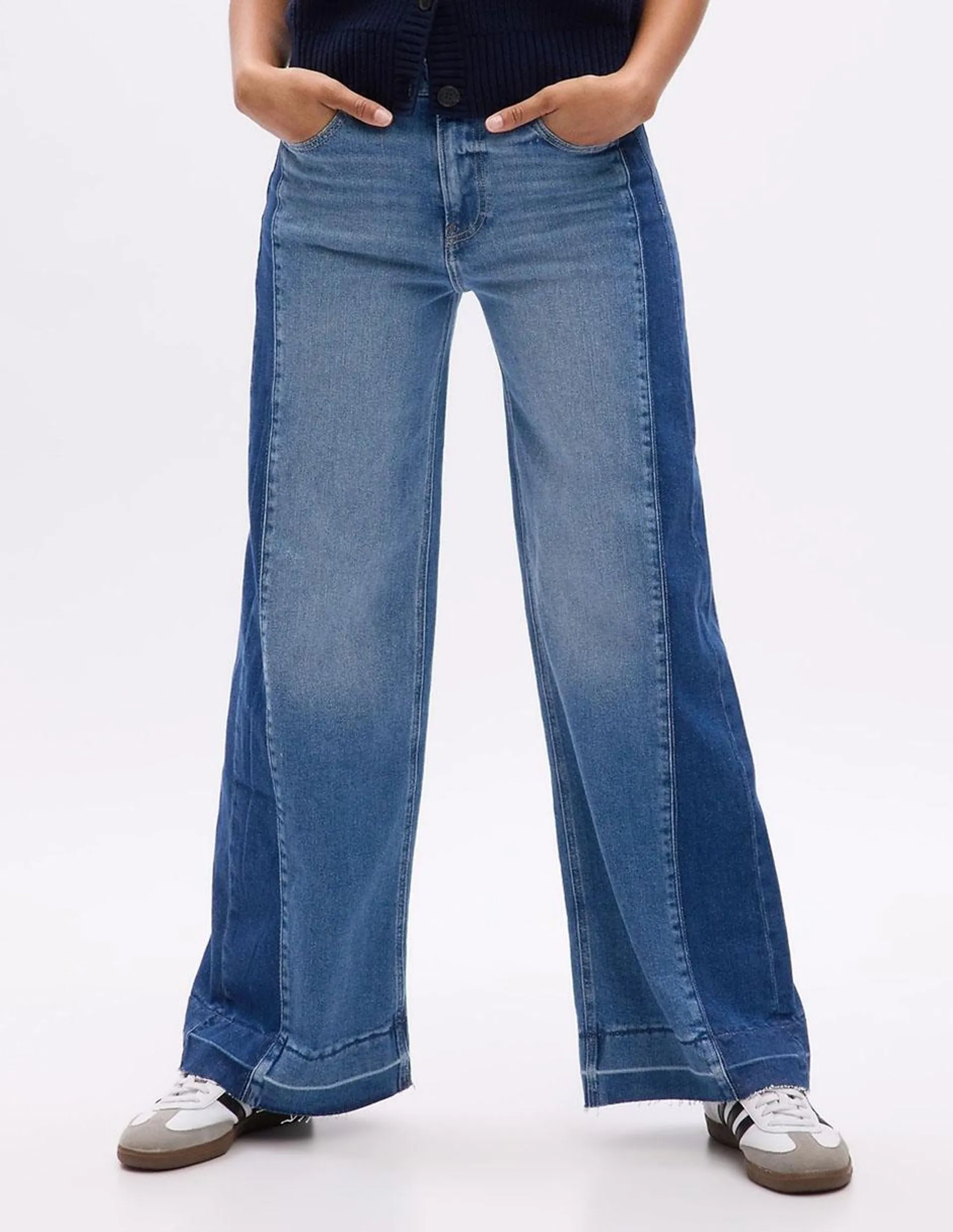 Jeans wide leg corte cintura alta para mujer