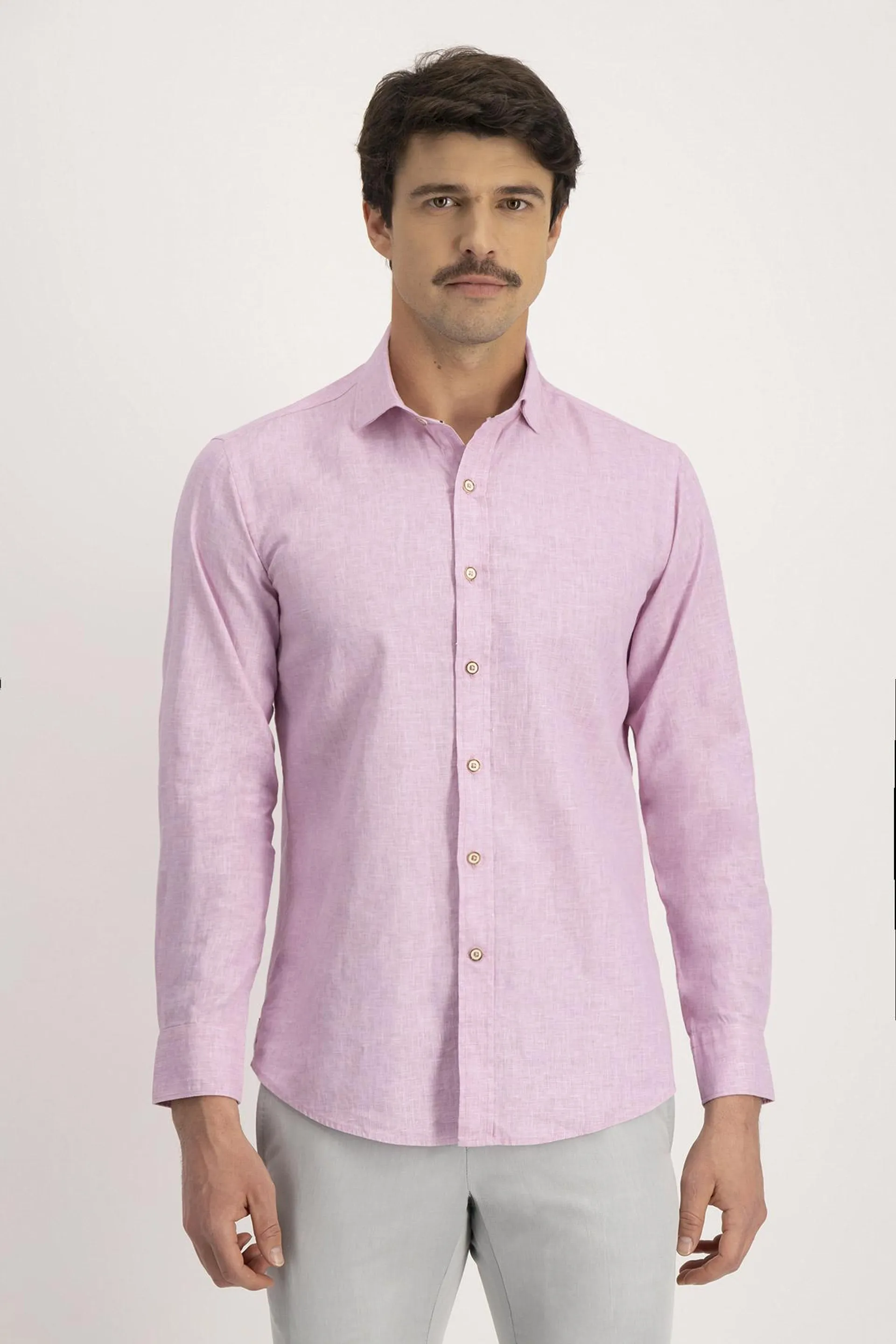 Camisa Casual LINEN Calderoni Rosa Contemporary Fit