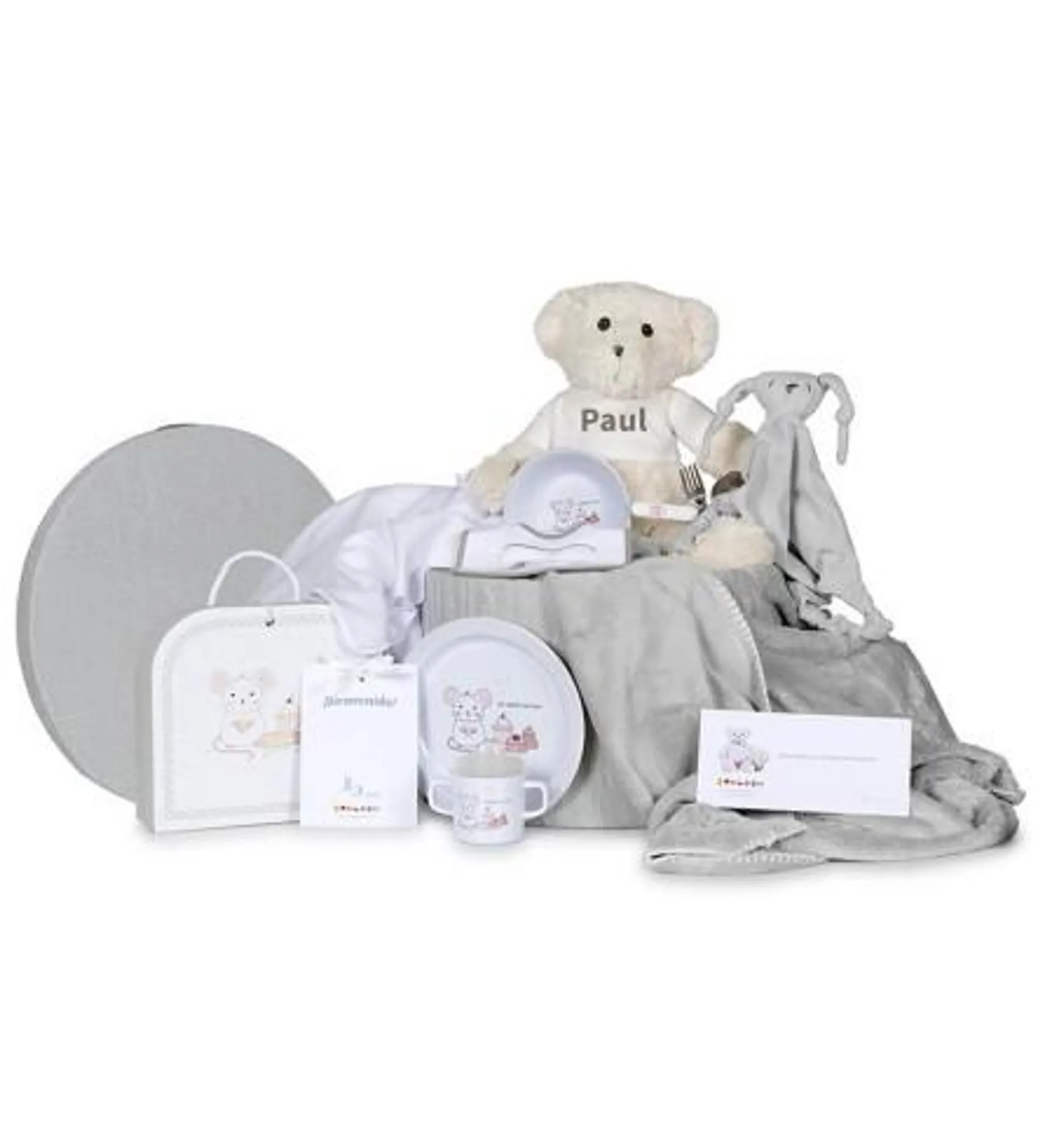 Set de Vajilla Infantil, Muselina, Doudou y Manta Personalizada