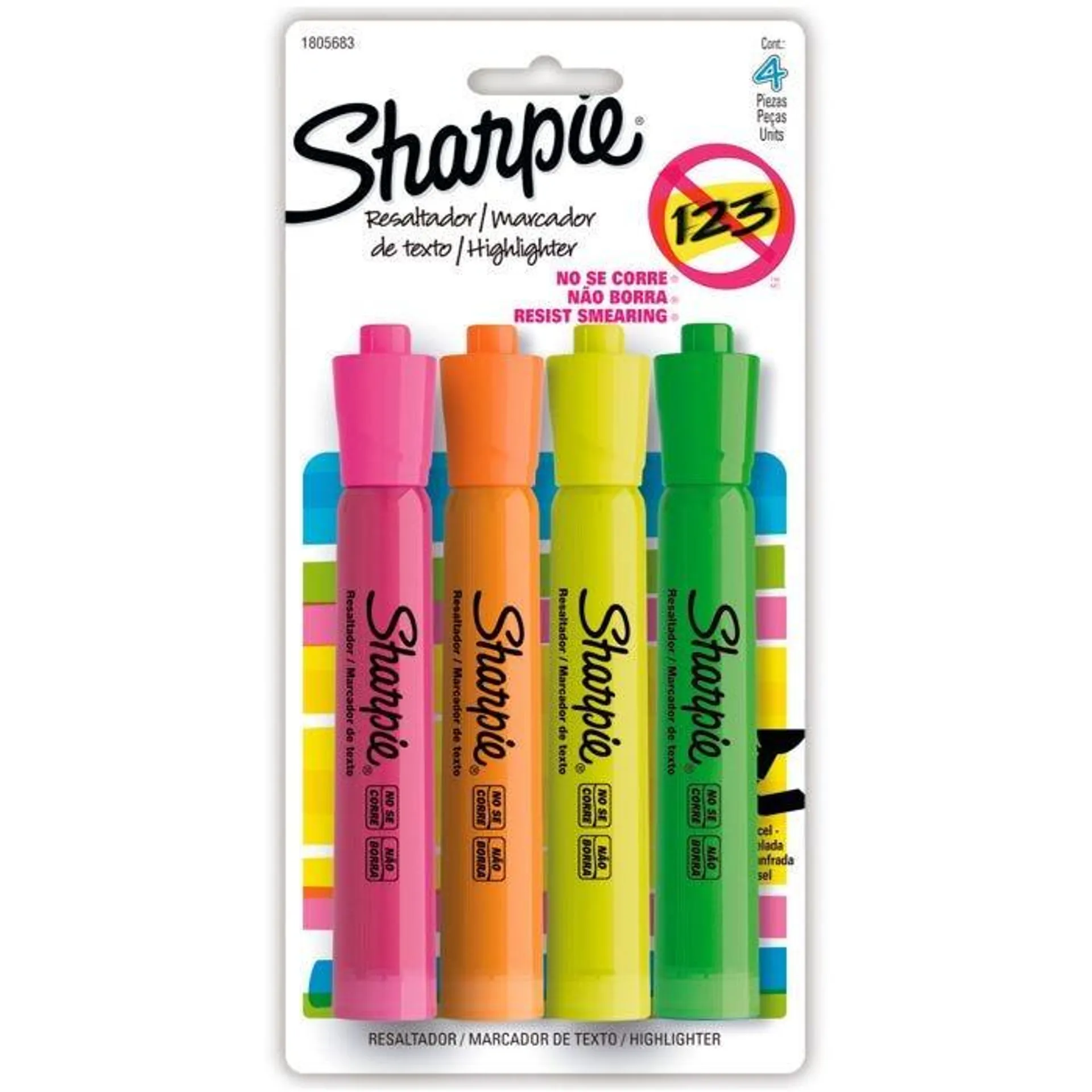 Marcatextos Sharpie Bl/4 Surtidos, Punta Cincel