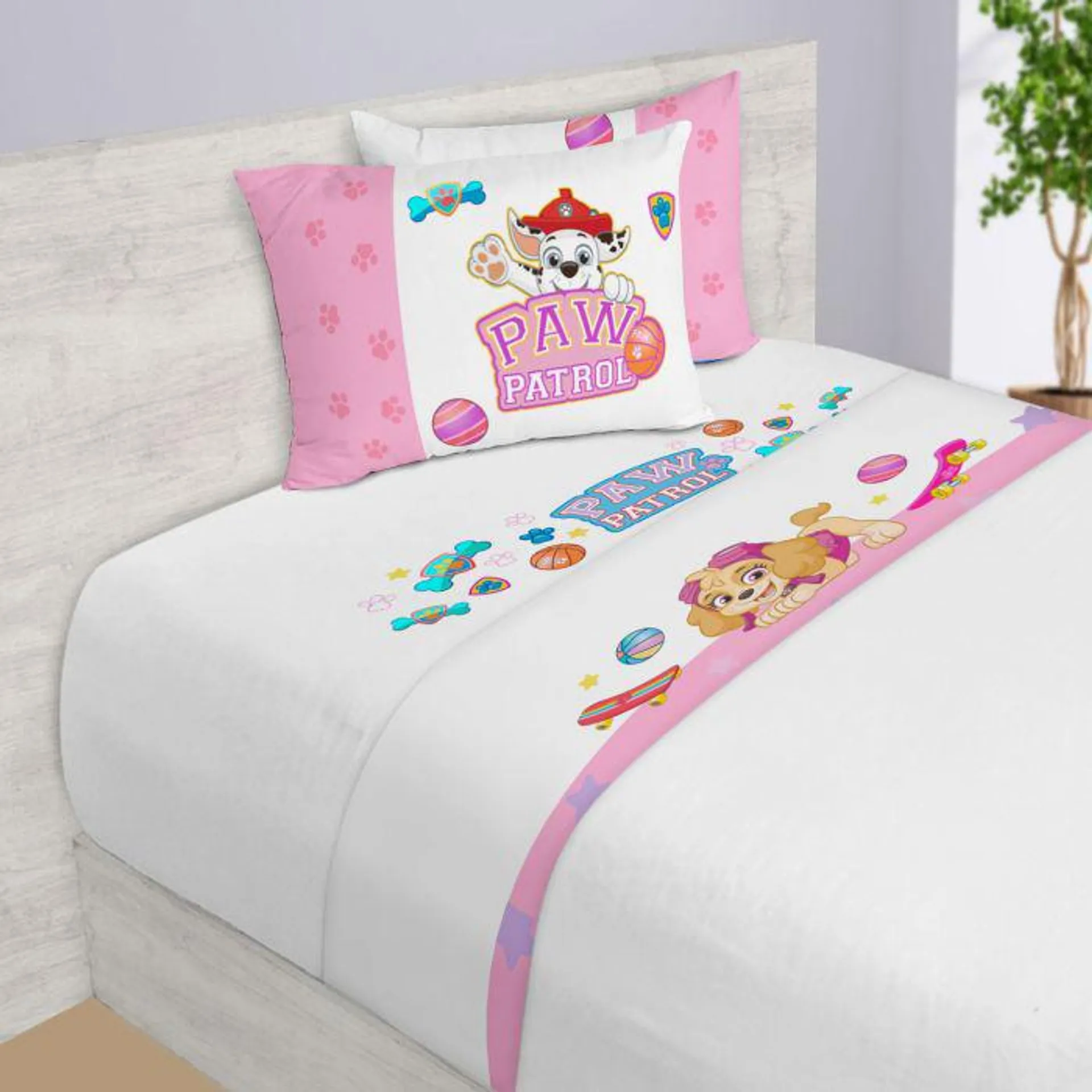 SET DE SABANAS MATRIMONIAL PAW PATROL FLORES