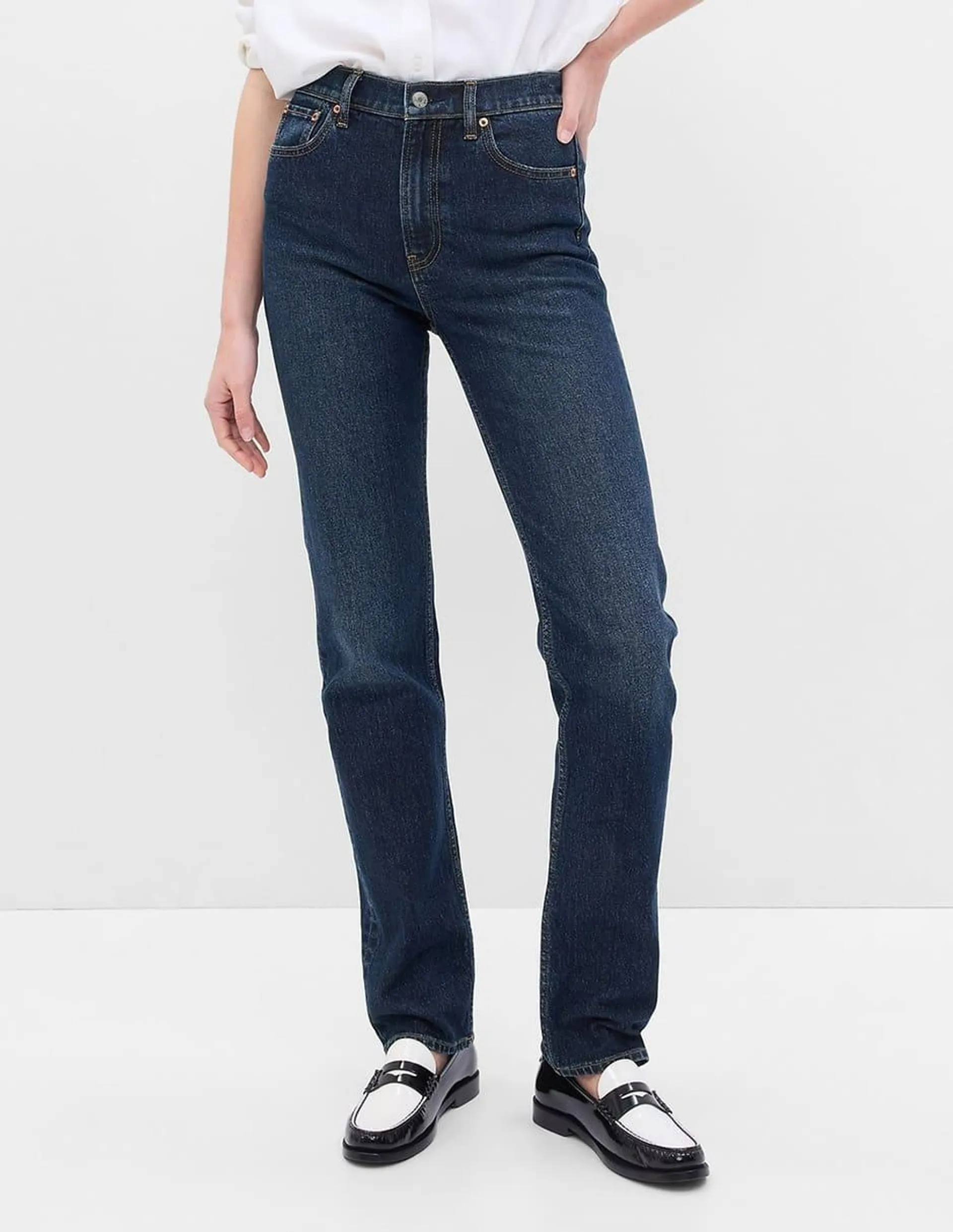 Jeans straight corte cintura alta para mujer