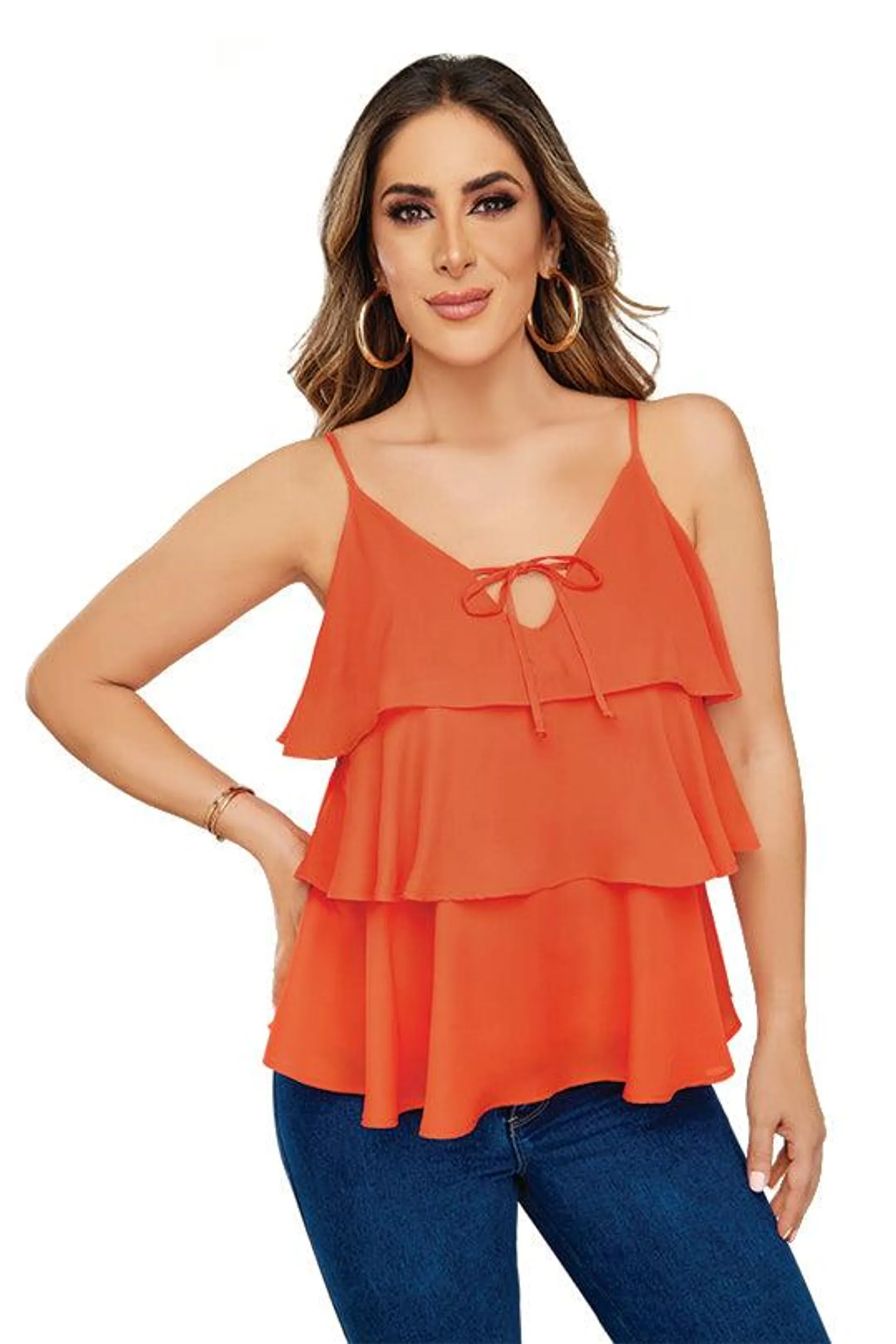 BLUSA NARANJA CON OLANES 06980