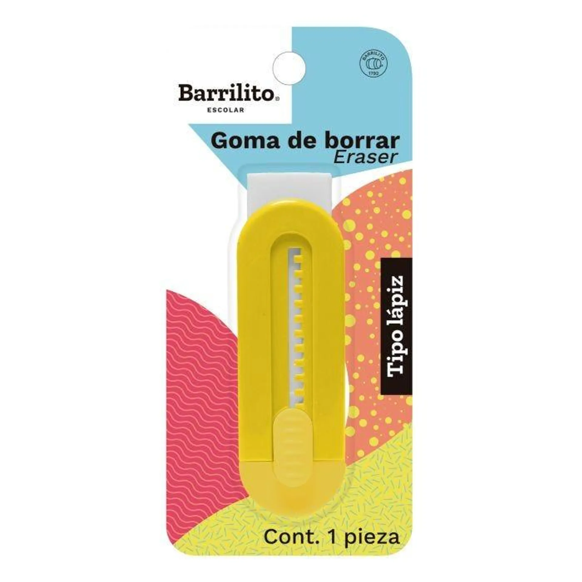 Borrador Tipo Lápiz Barrilito Bl/1 Goma Cuadrada