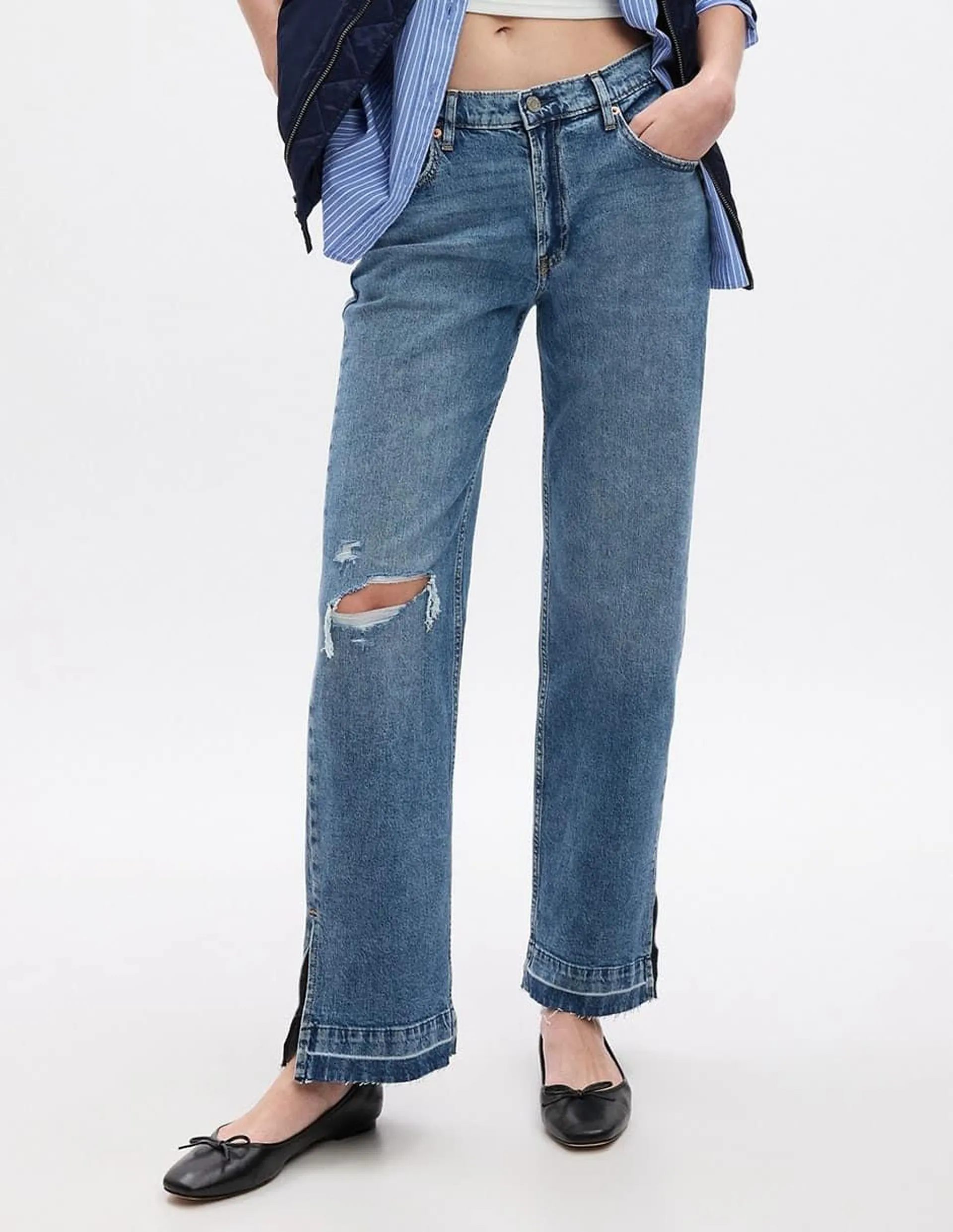 Jeans straight corte cintura para mujer