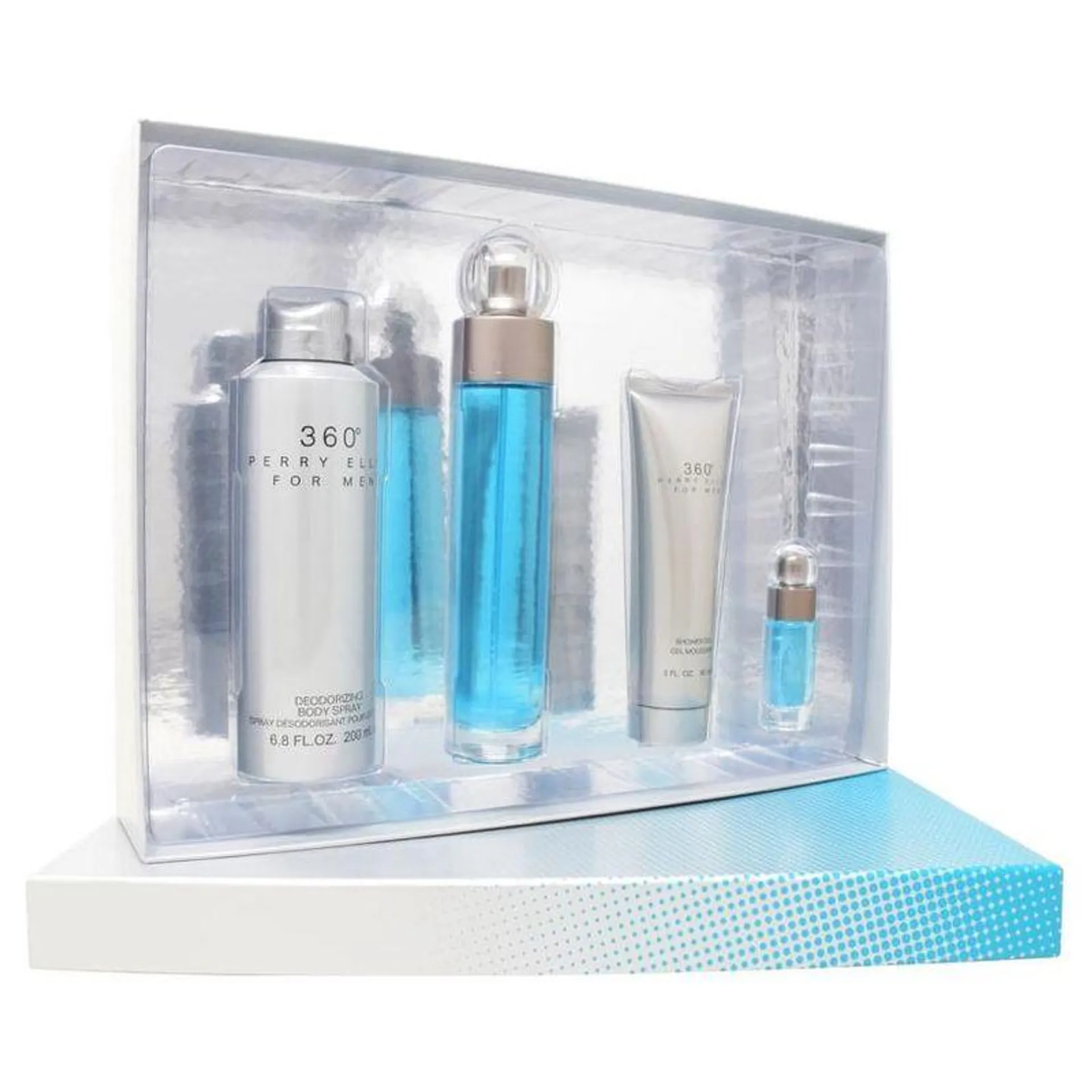 Set 360º 4Pzs 100 ml Edt Spray +Shower Gel 90 ml + Desodorante 200 ml + Edt 7.5 ml de Perry Ellis