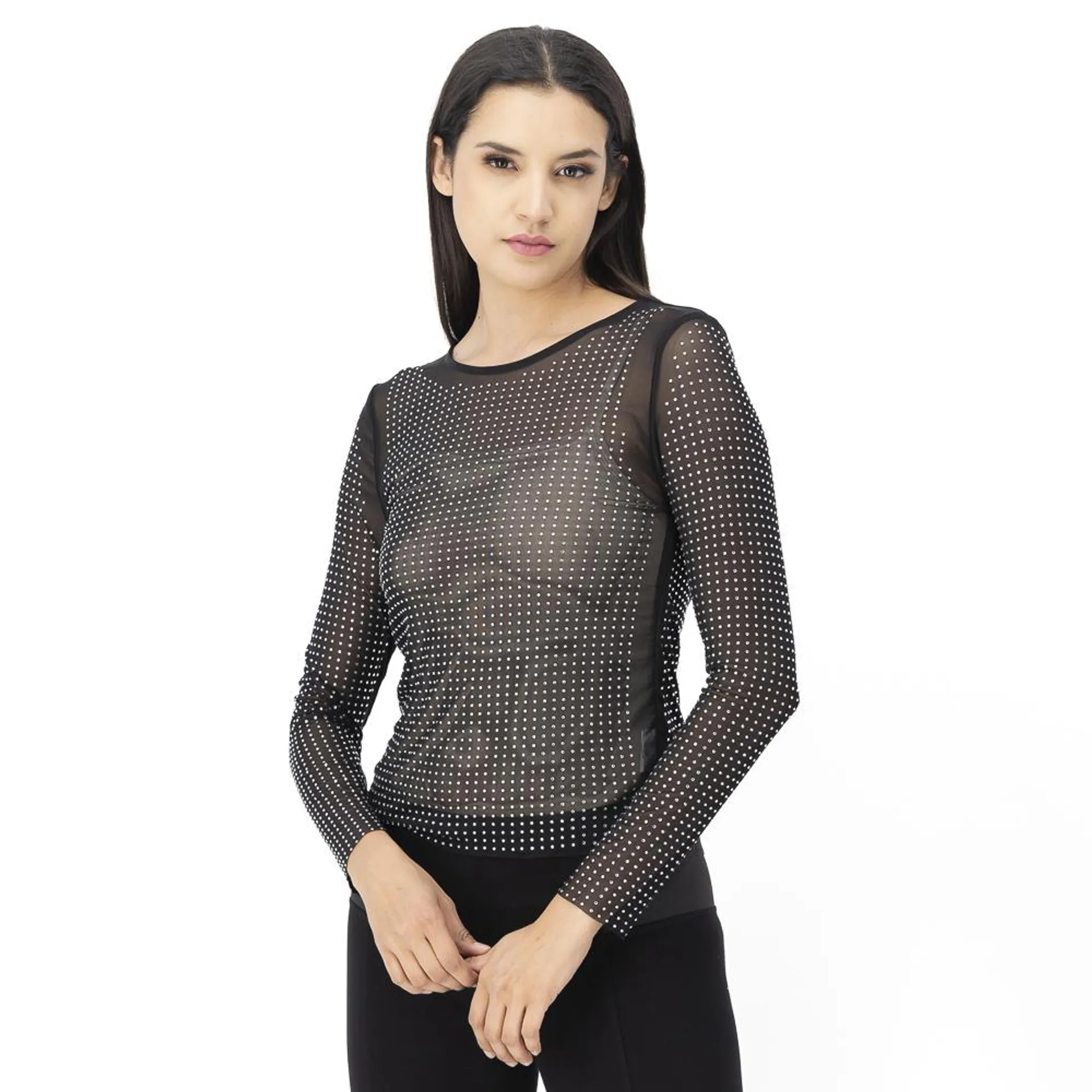 Blusa De Malla Mujer Con Aplicación