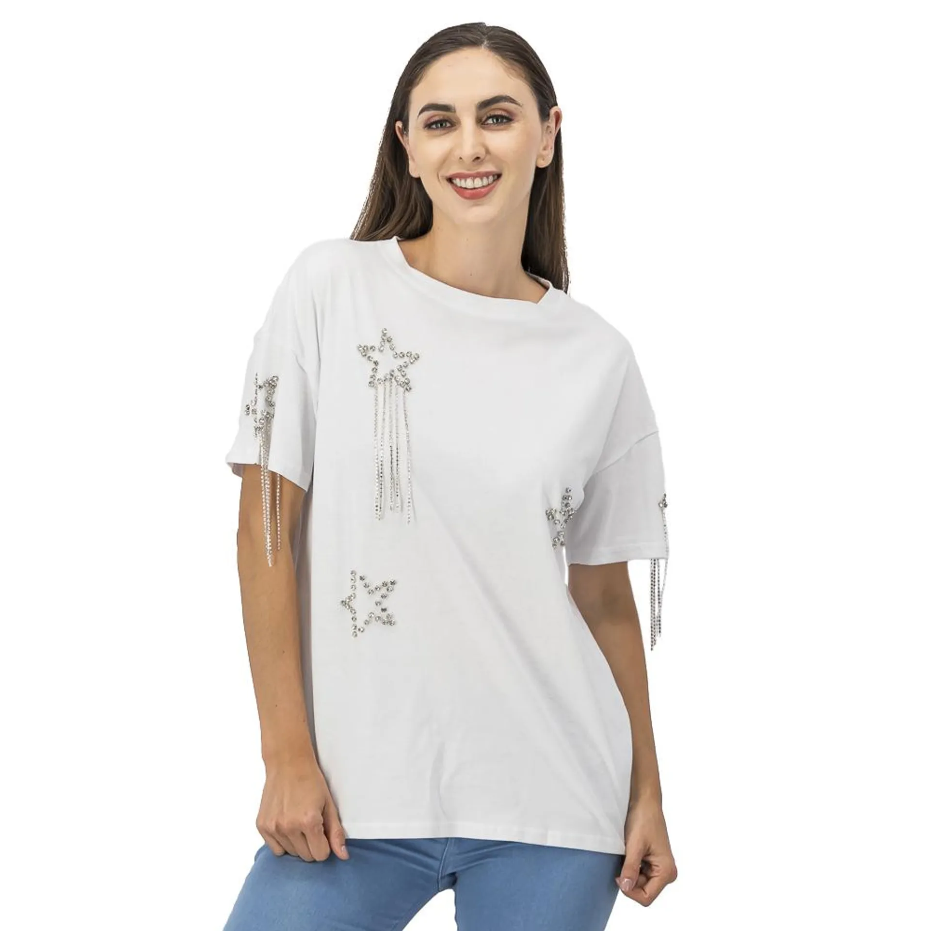 Playera Con Aplicación Mujer Diseño Estrellas