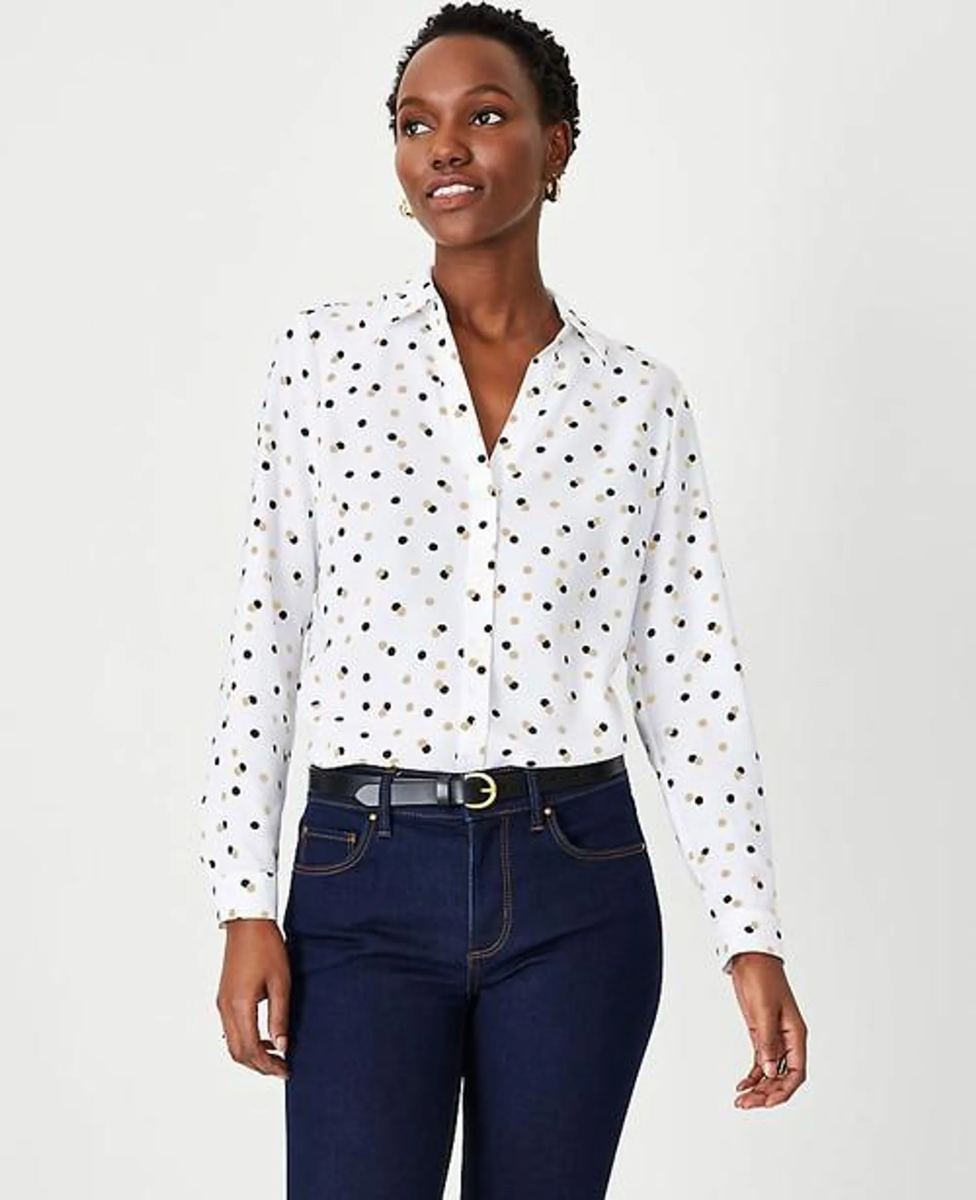 Camisas Ann Taylor Dotted Essential Blancos | 416529-RUT