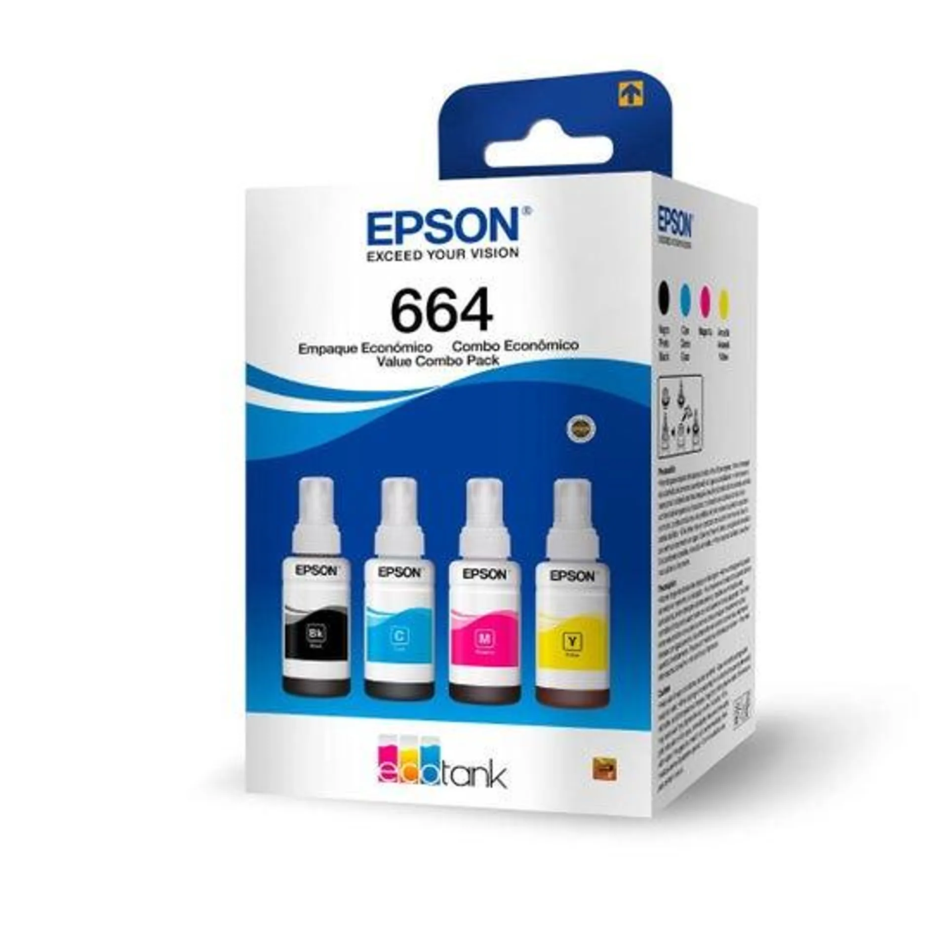 Botellas de Tinta Epson Ecofit Color Negro Cian Magenta y Amarillo T664 4 Unidades