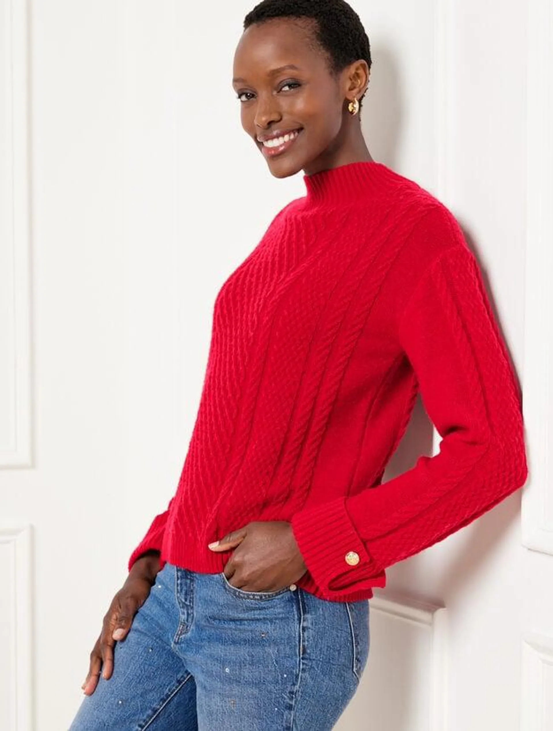 Cable Knit Button Cuff Sweater