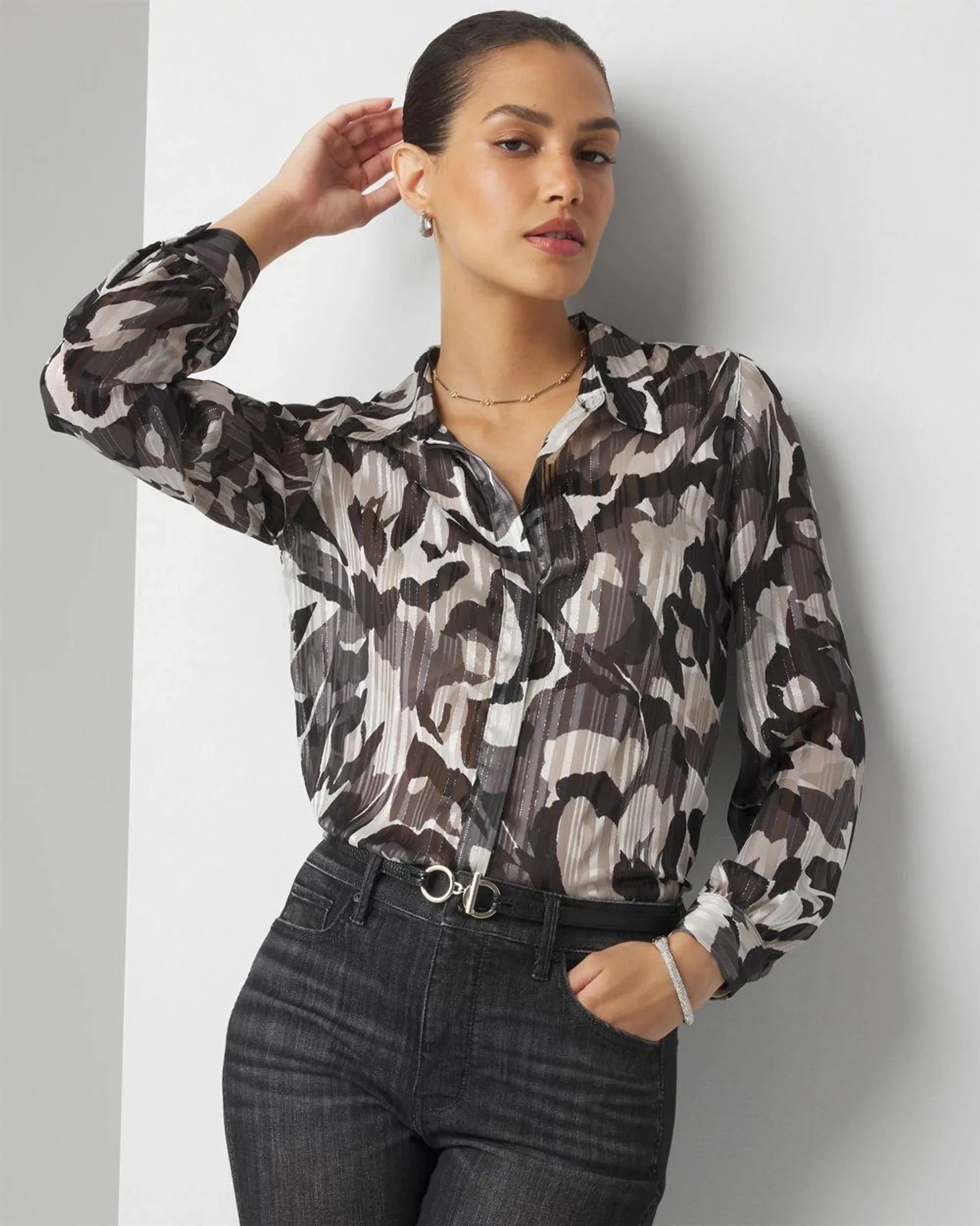 Abstract Print Shirt with Shadow Stripe