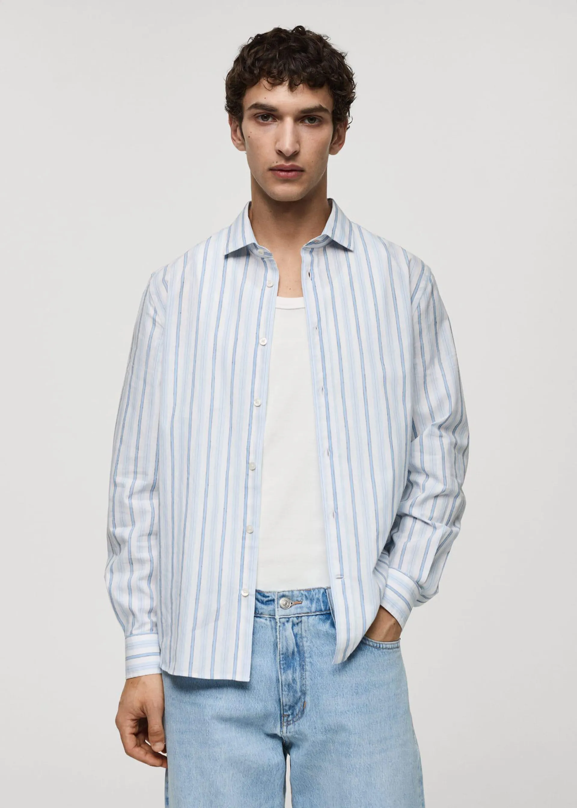 Camisa classic fit algodón lino rayas rústico