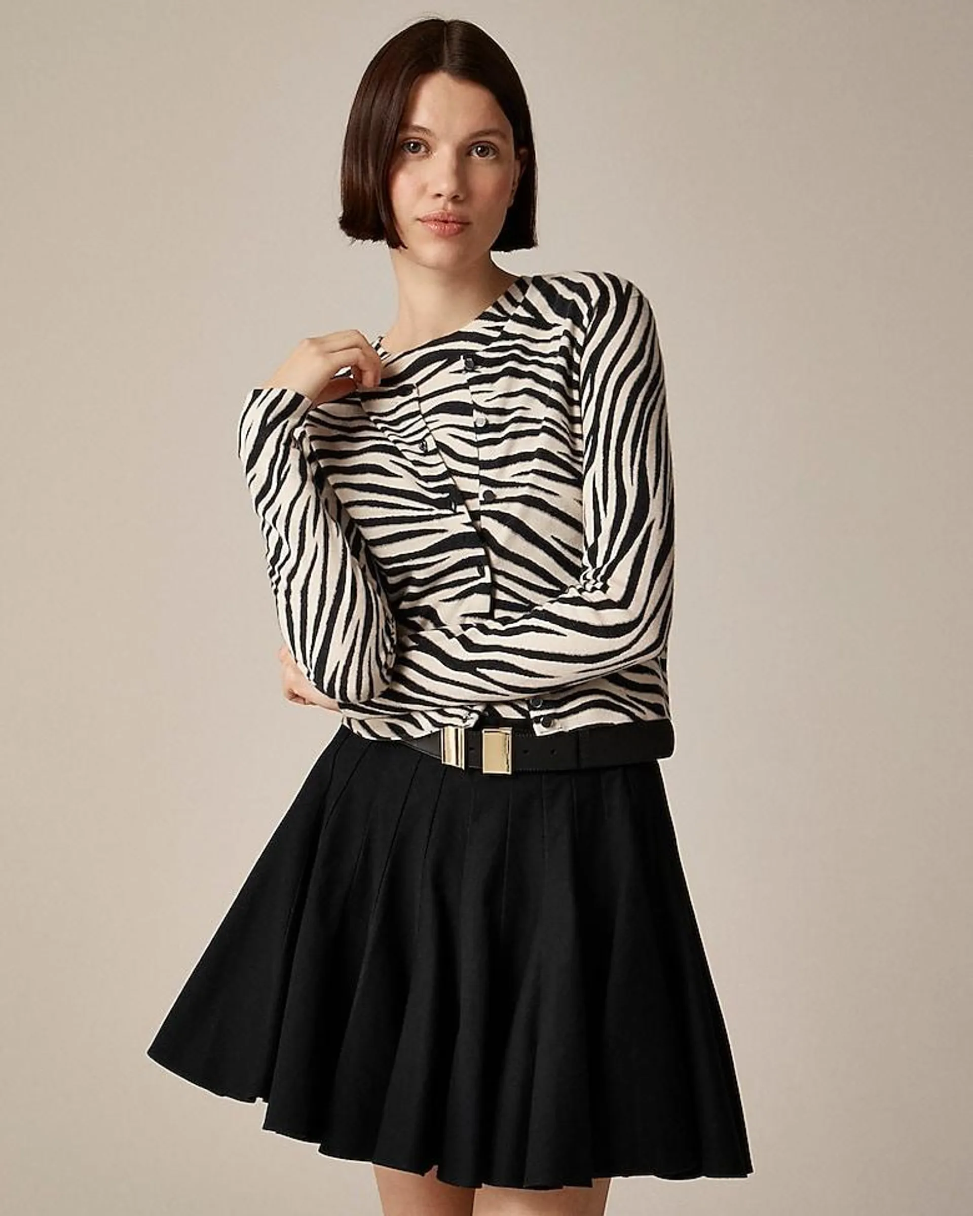 Featherweight cashmere cardigan in zebra print