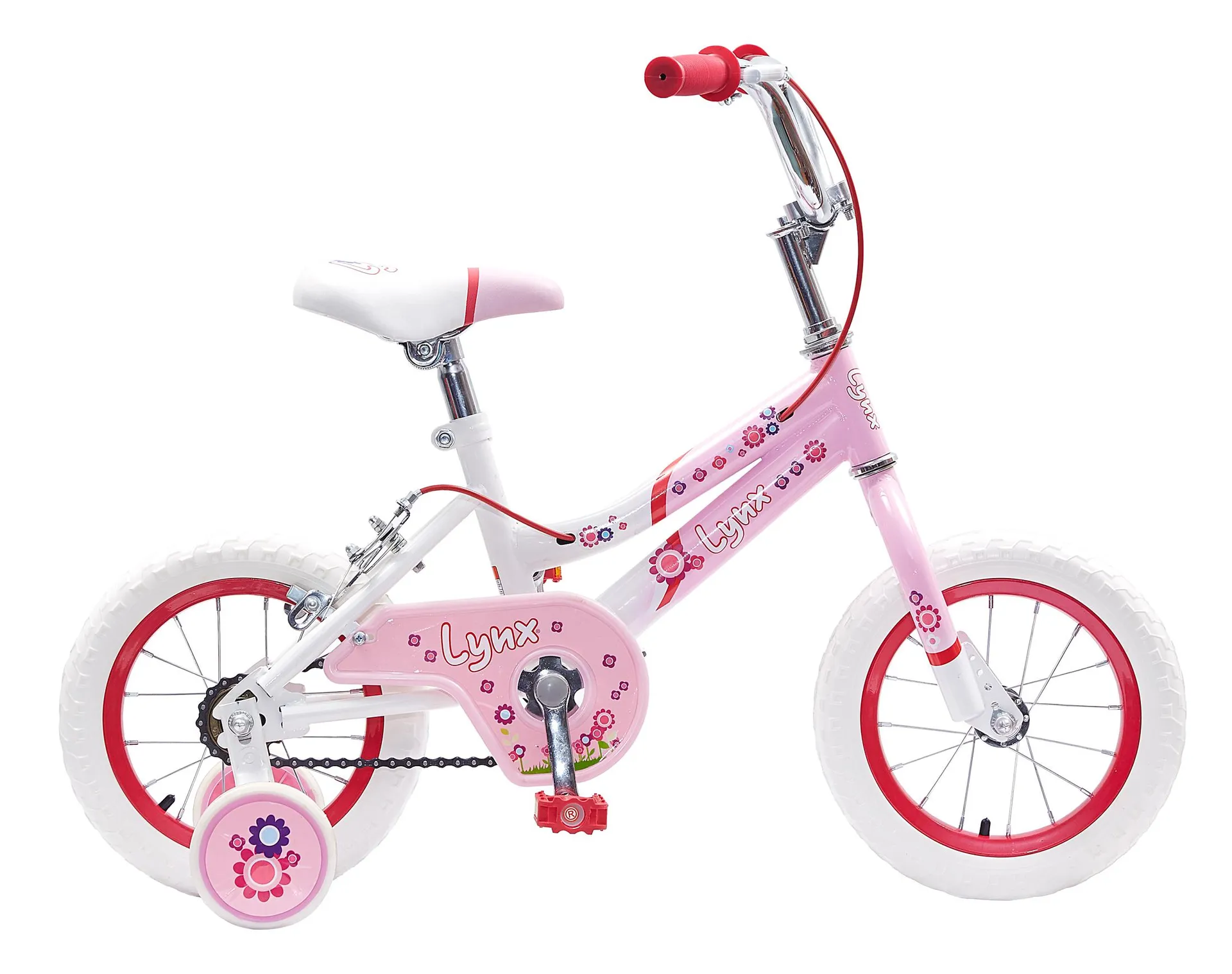 Bicicleta LYNX Infantil R12 1V. Niña Frenos ”V” Ruedas Laterales Acero Rosa Pastel/Blanco Talla:UN