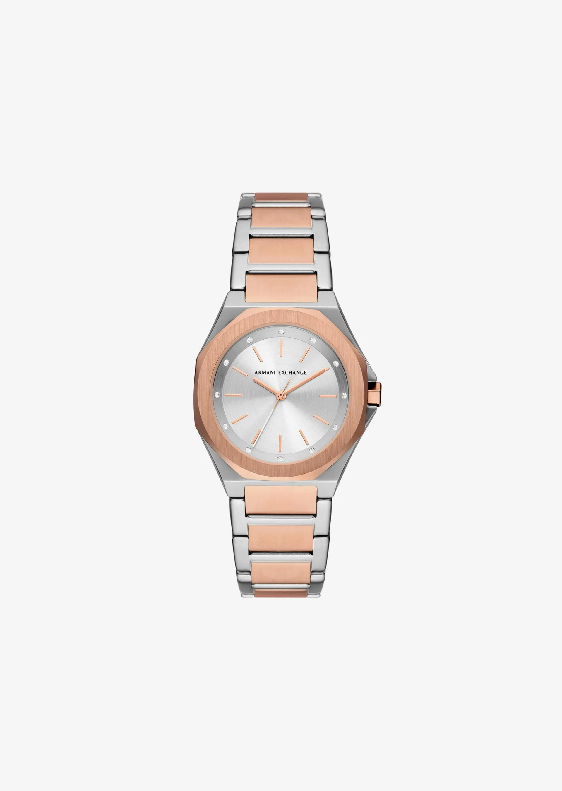Reloj de acero inoxidable bicolor de tres manecillas