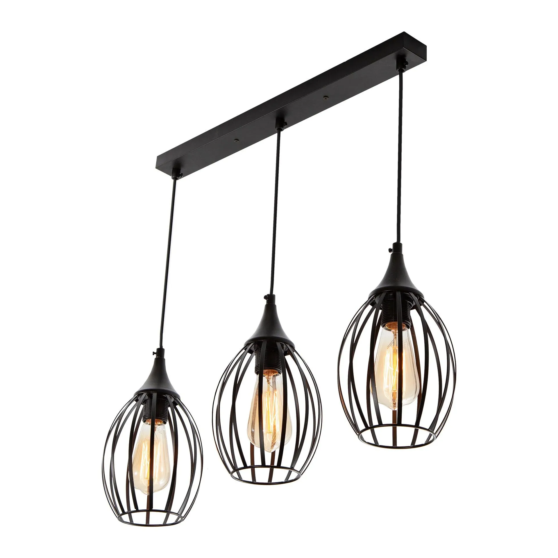 Lámpara Colgante Rustic Modern Negro E27 60w 3 Luces