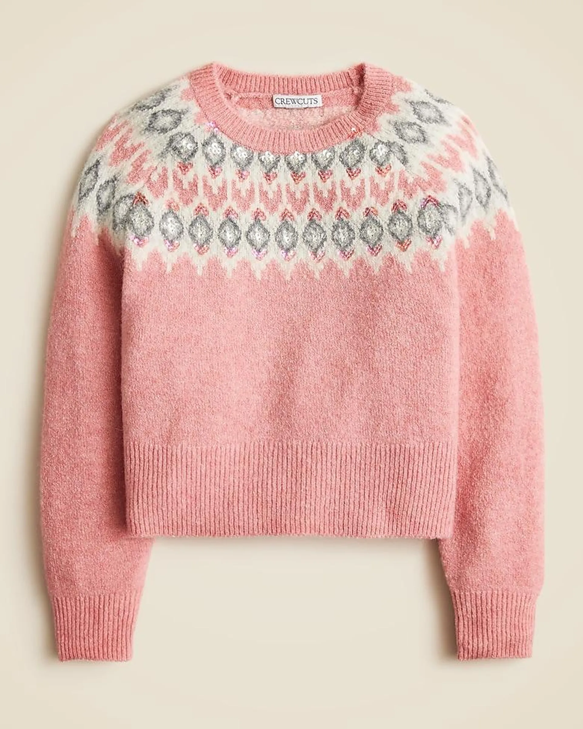 Girls' sequin Fair Isle sweater in Supersoft yarn