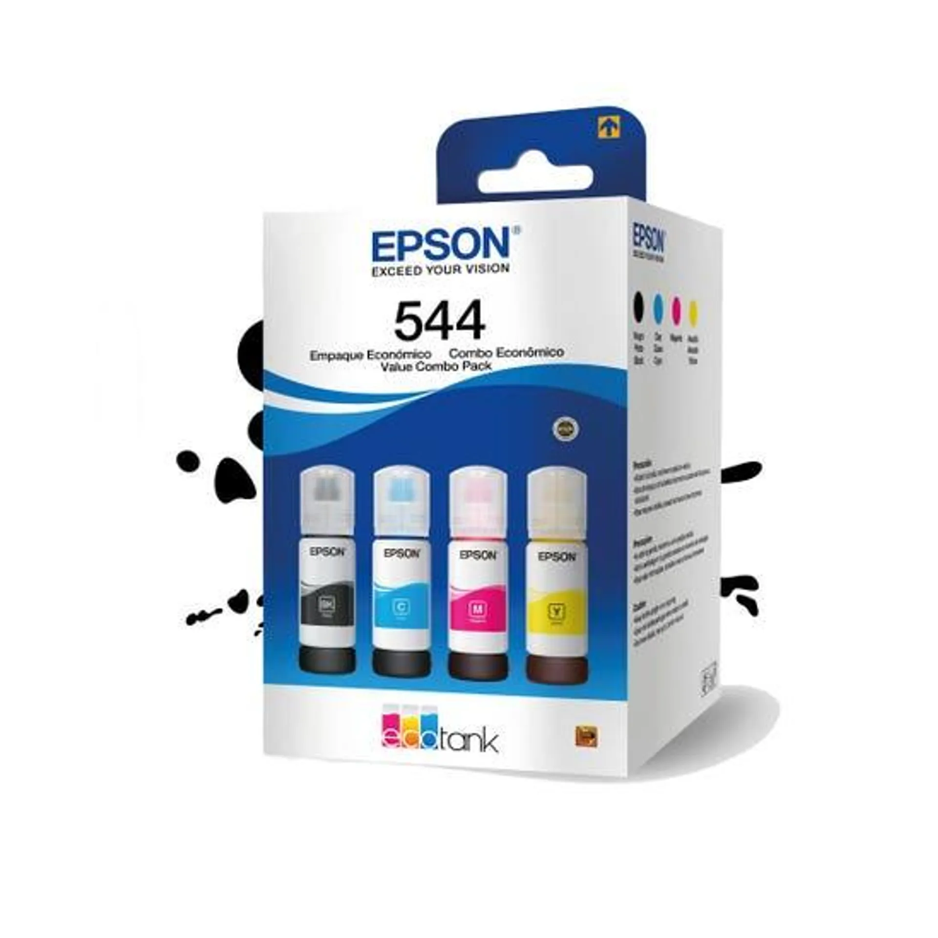 Botellas de Tinta Epson Ecofit Color Negro Cian Magenta y Amarillo T544 4 unidades