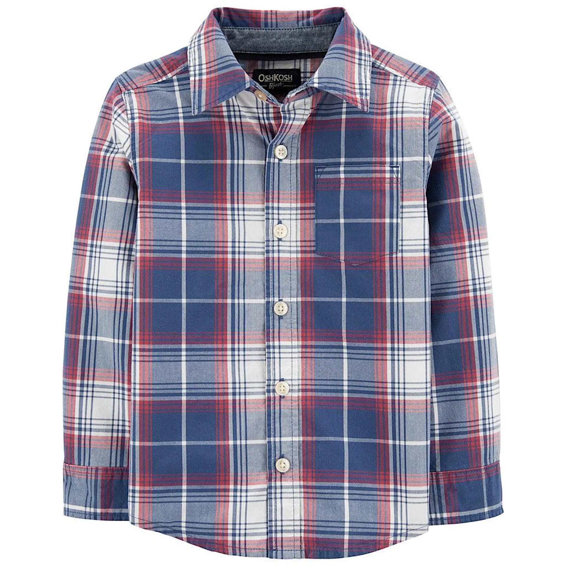 Camisa Oshkosh cuadrada azul con rojo manga larga