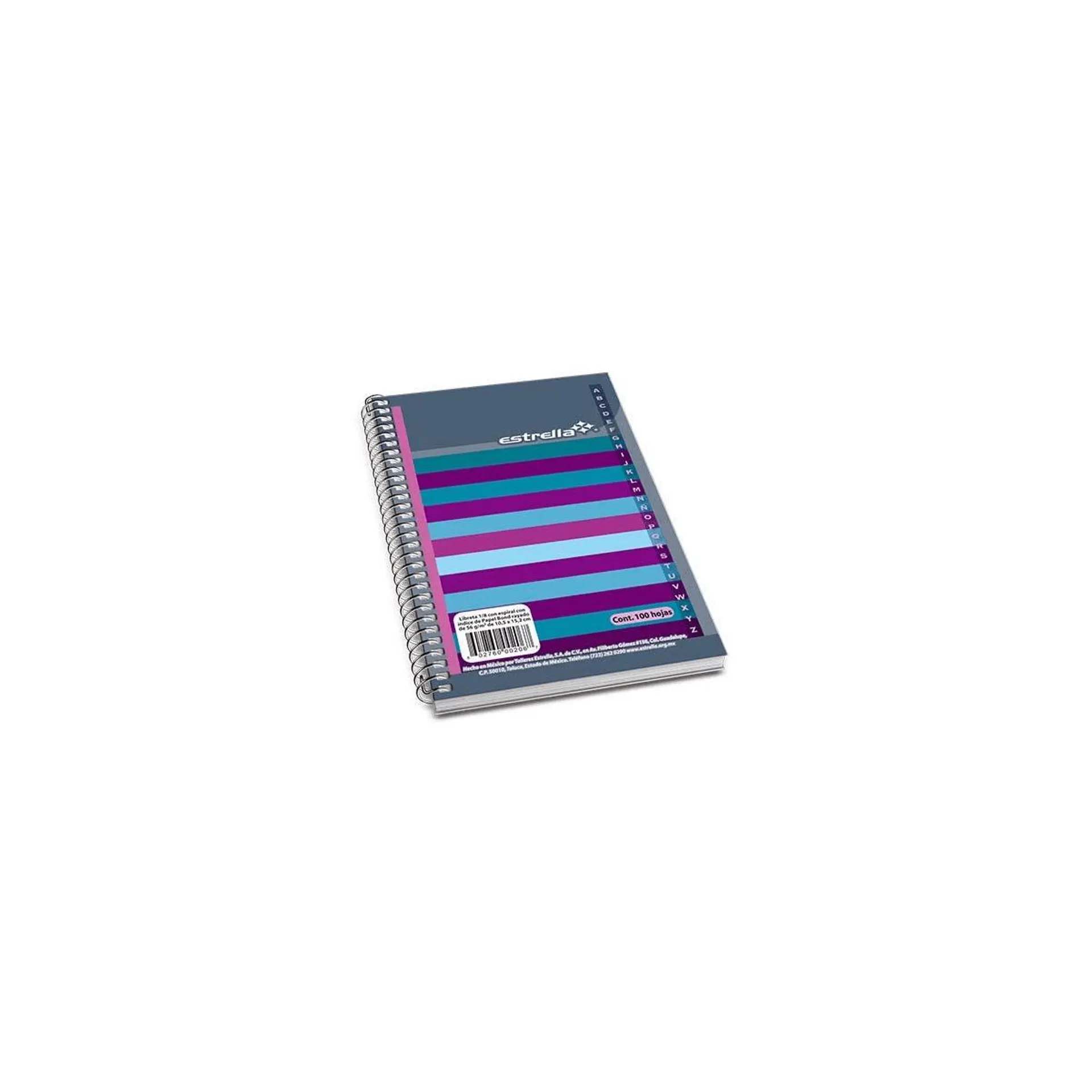Libreta Estrella 0206 1/8 Espiral De Raya Con Índice 100 Hojas