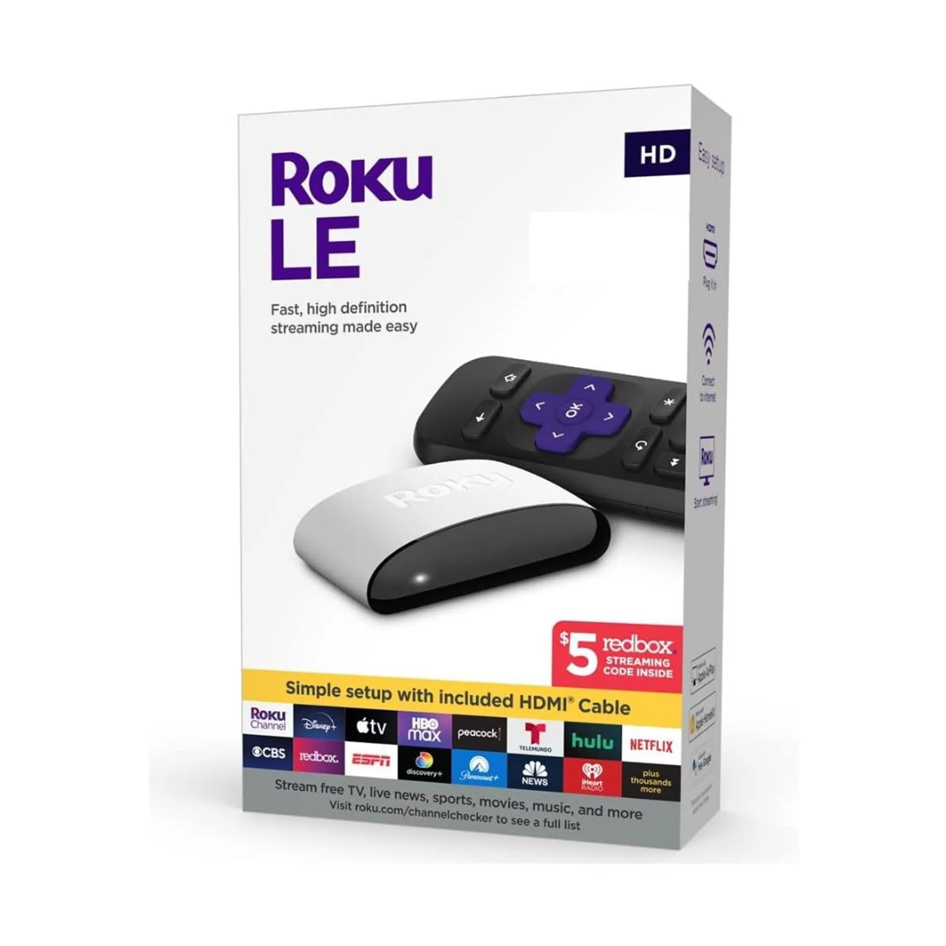 Roku LE HD Reproductor Multimedia, HDMI Alta Velocidad, Control Remoto Simple y Streaming