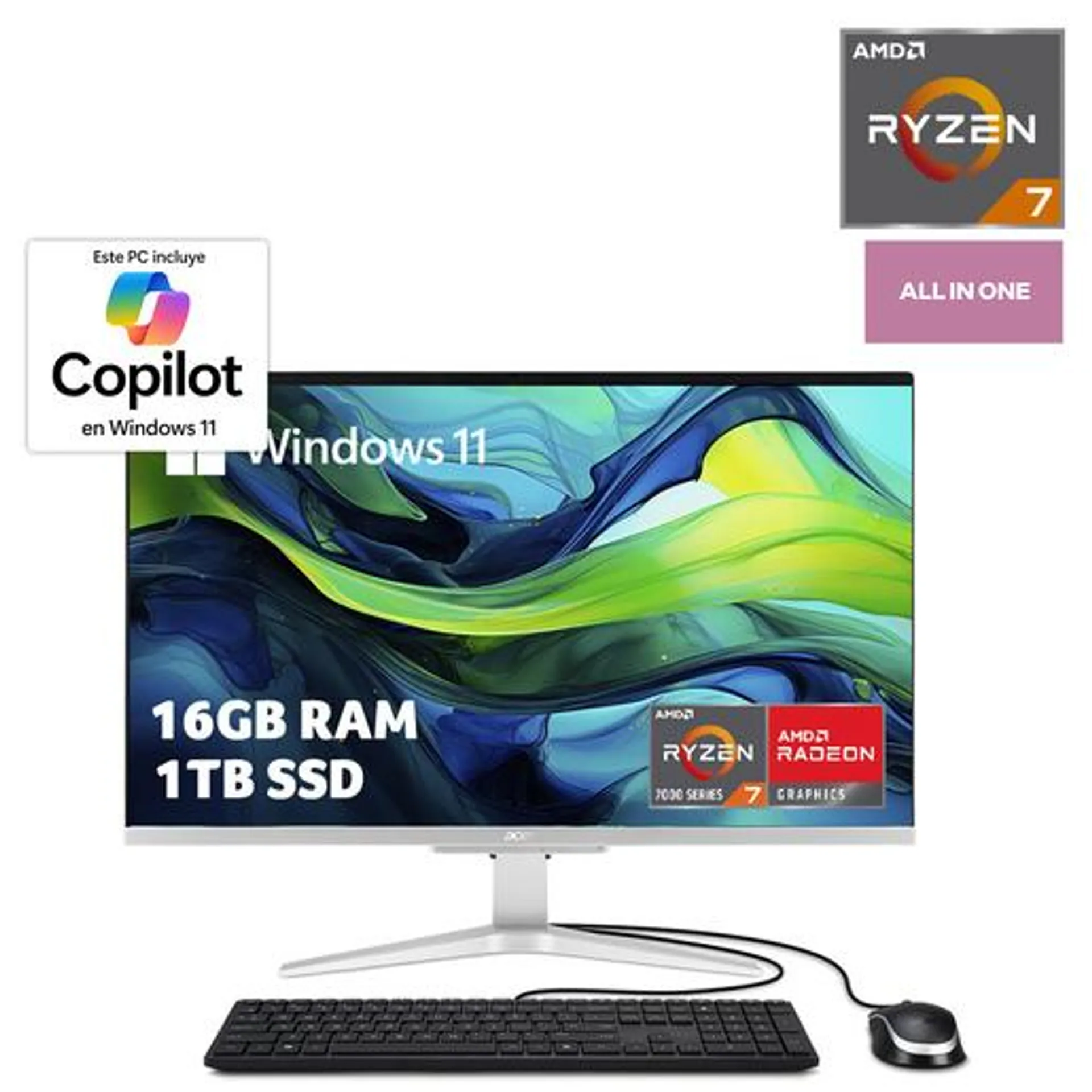 Computadora All in One Acer C24 AMD Ryzen 7 23.8 pulg. 1tb SSD 16gb RAM