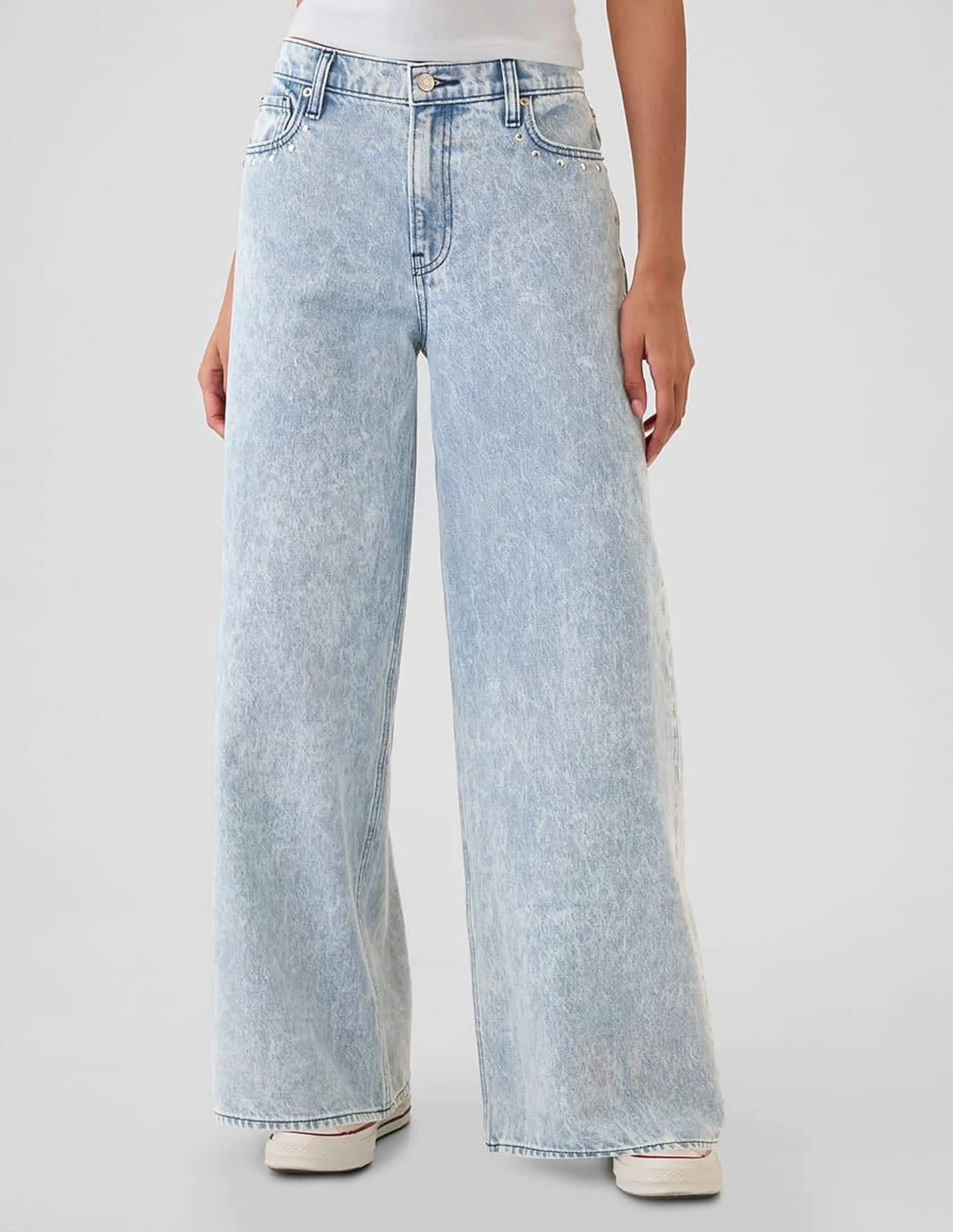 Jeans wide leg corte cintura para mujer