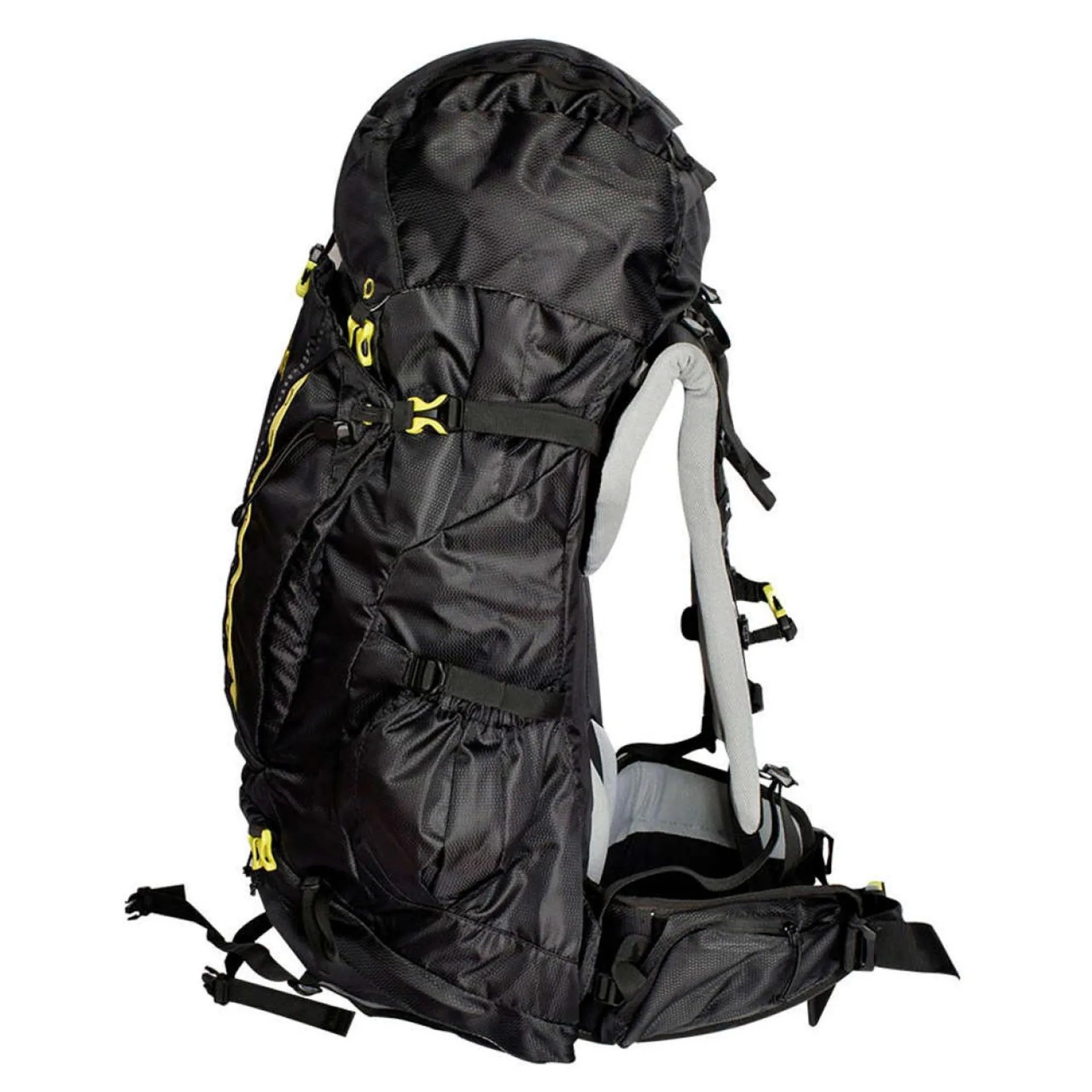 Mochila para montaña EIGER 55 L, negro con verde limón