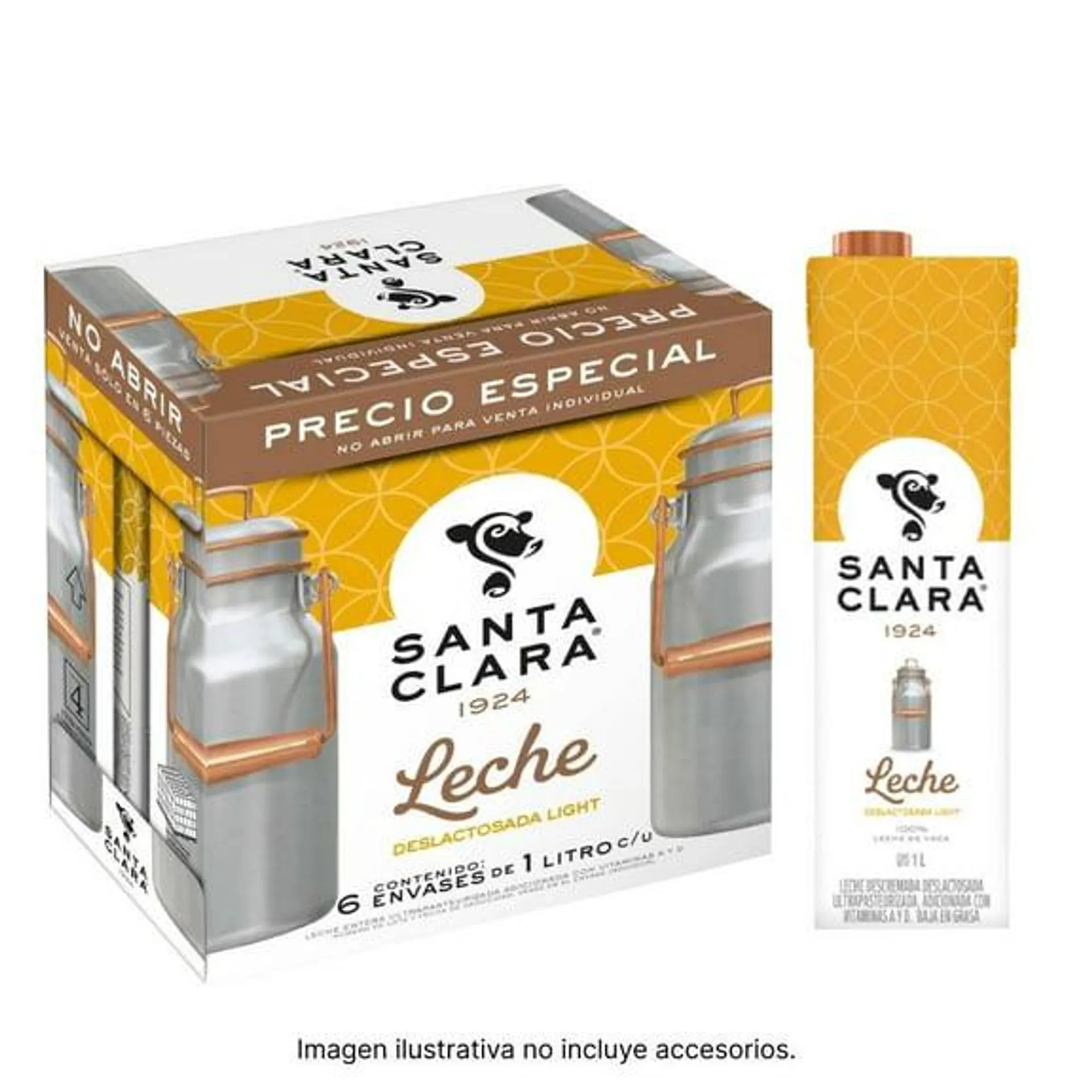 Leche Santa Clara deslactosada light caja con 6 pzas 1 l c/u