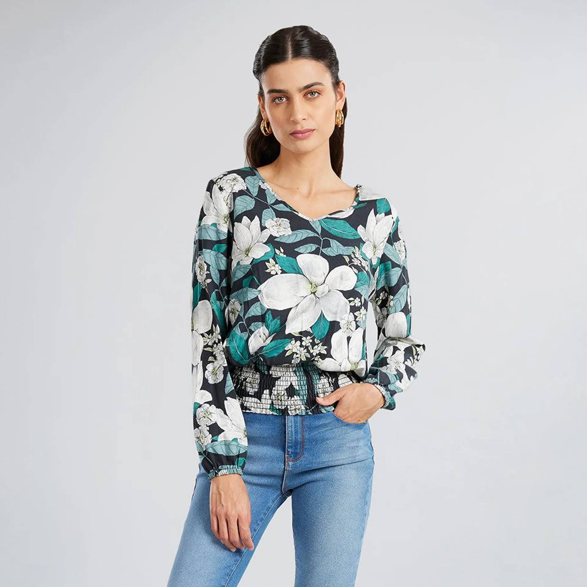 Blusa Floral Ruedo Elástico