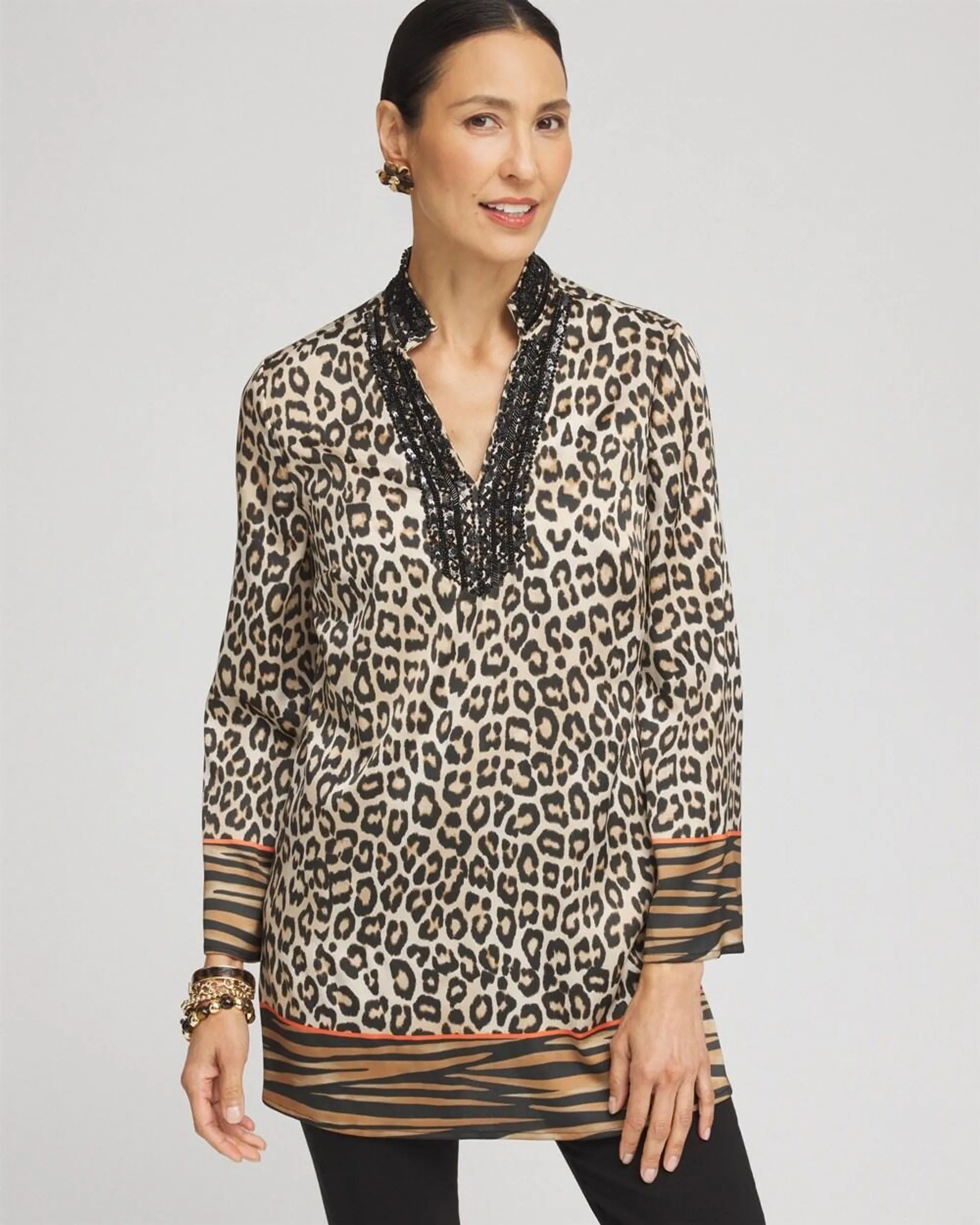 Embellished Mixed Animal Print Kurta Top