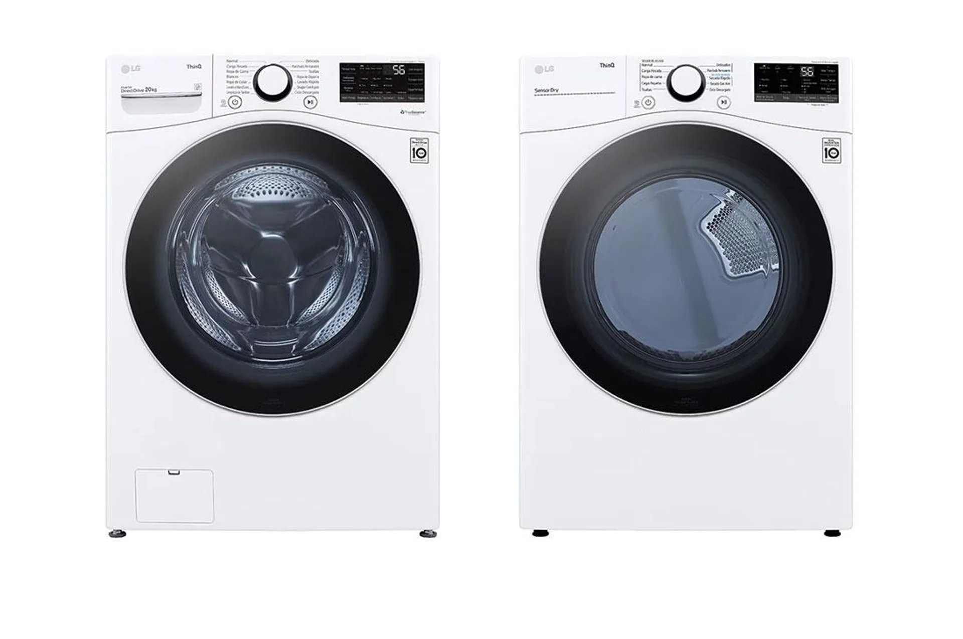 Lavadora LG Carga Frontal Inteligente Inverter AI DD™ (Inteligencia Artificial) con TurboWash 360™ 20 Kg - Blanco con Conectividad LG ThinQ + Secadora Carga Fontal Inteligente con Sensor Dry y Smart Diagnosis™ 20 Kg color Blanca