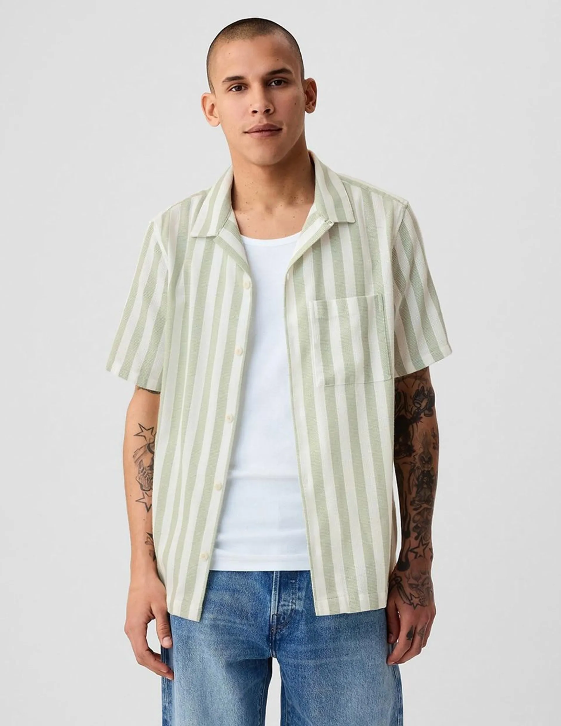 Camisa casual de algodón manga corta para hombre