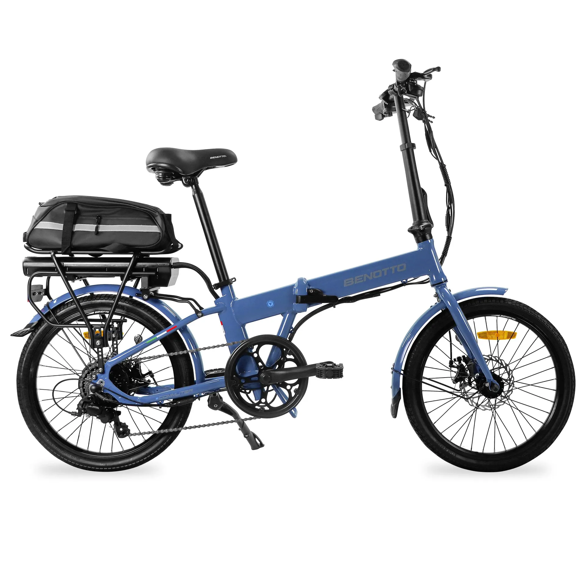 Bicicleta BENOTTO Plegable E@COMMUTER R20 7V. Unisex Electrica Frenos Doble Disco Mecanico Aluminio Gris Azulado Talla:UN