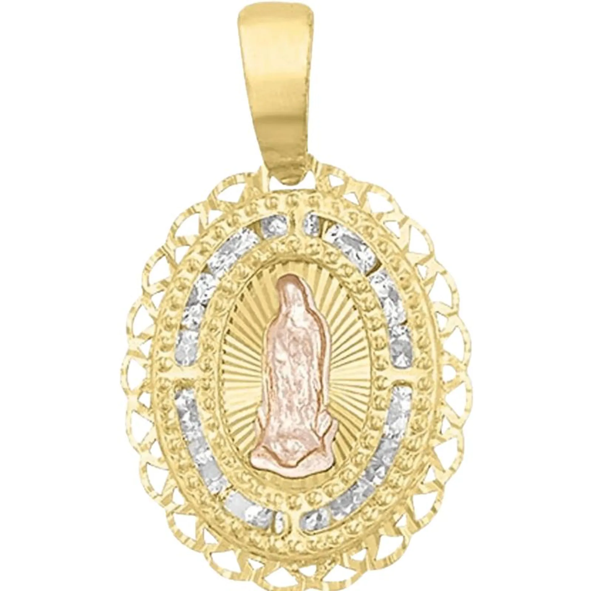 Medalla Guadalupe Filigrana Joyeria M De Leon Zirconia Oro 10k